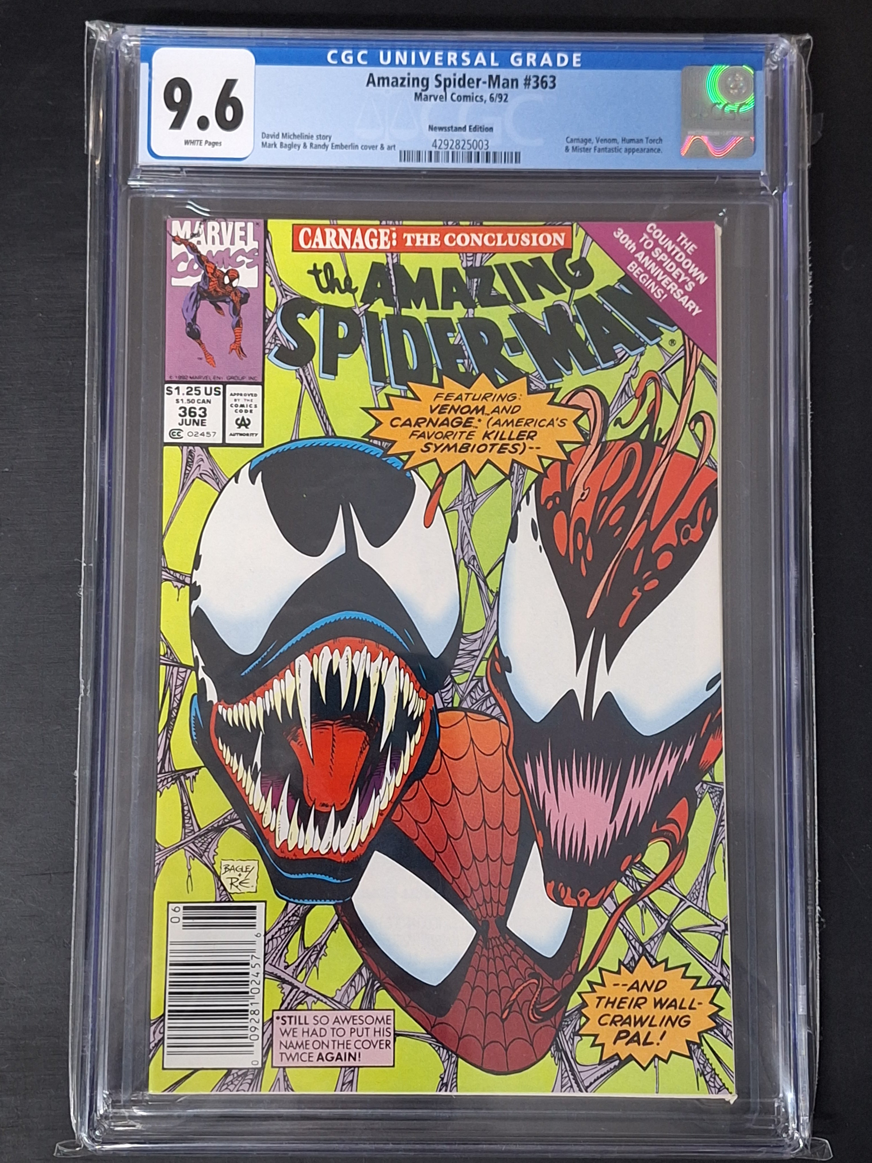 Amazing Spider-Man 363 CGC 9.6 3rd Carnage Newsstand