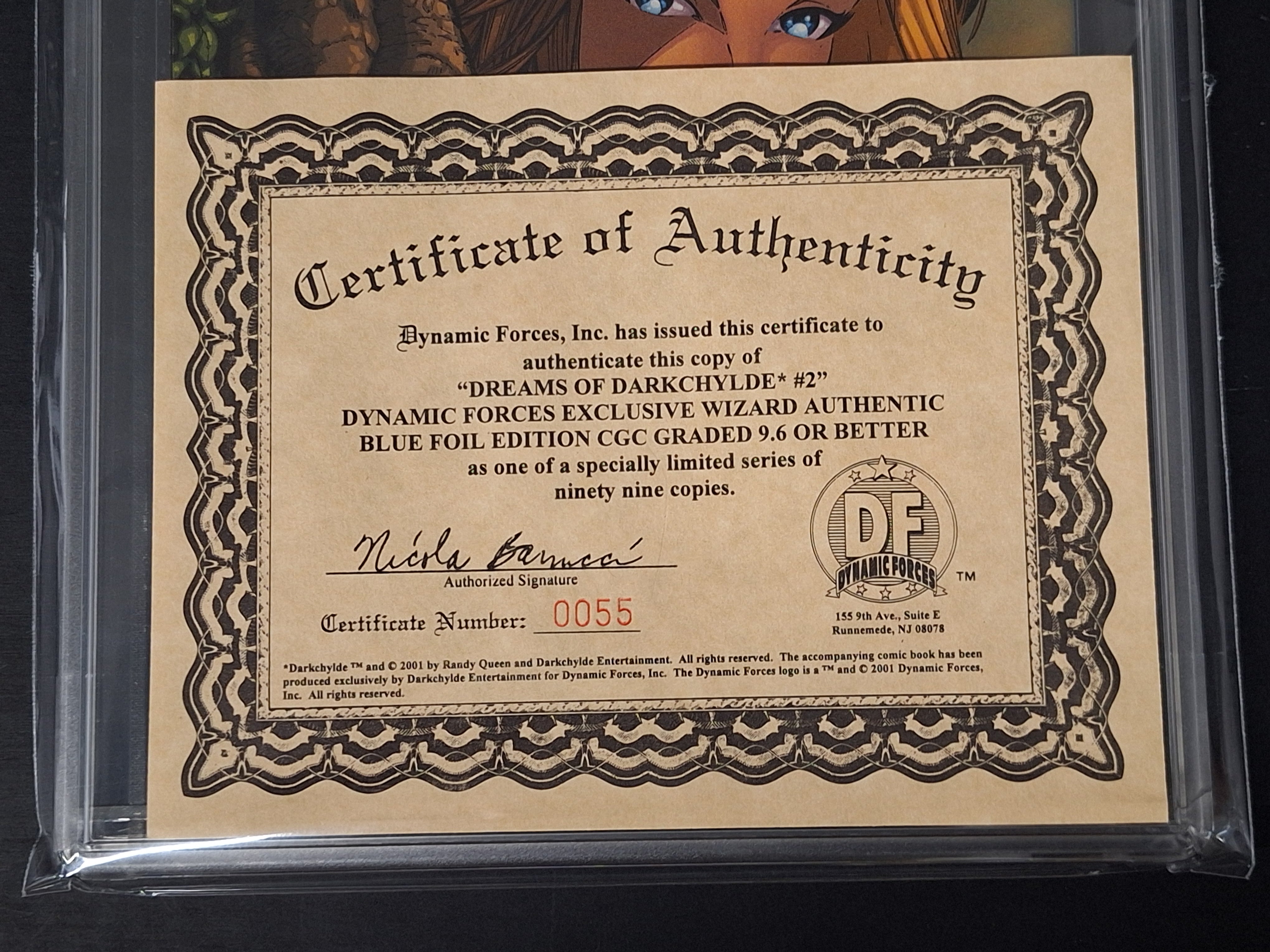 Dreams of the Darkchylde 1 Dynamic Forces Blue Foil Variant CGC Red Label 9.6 With COA