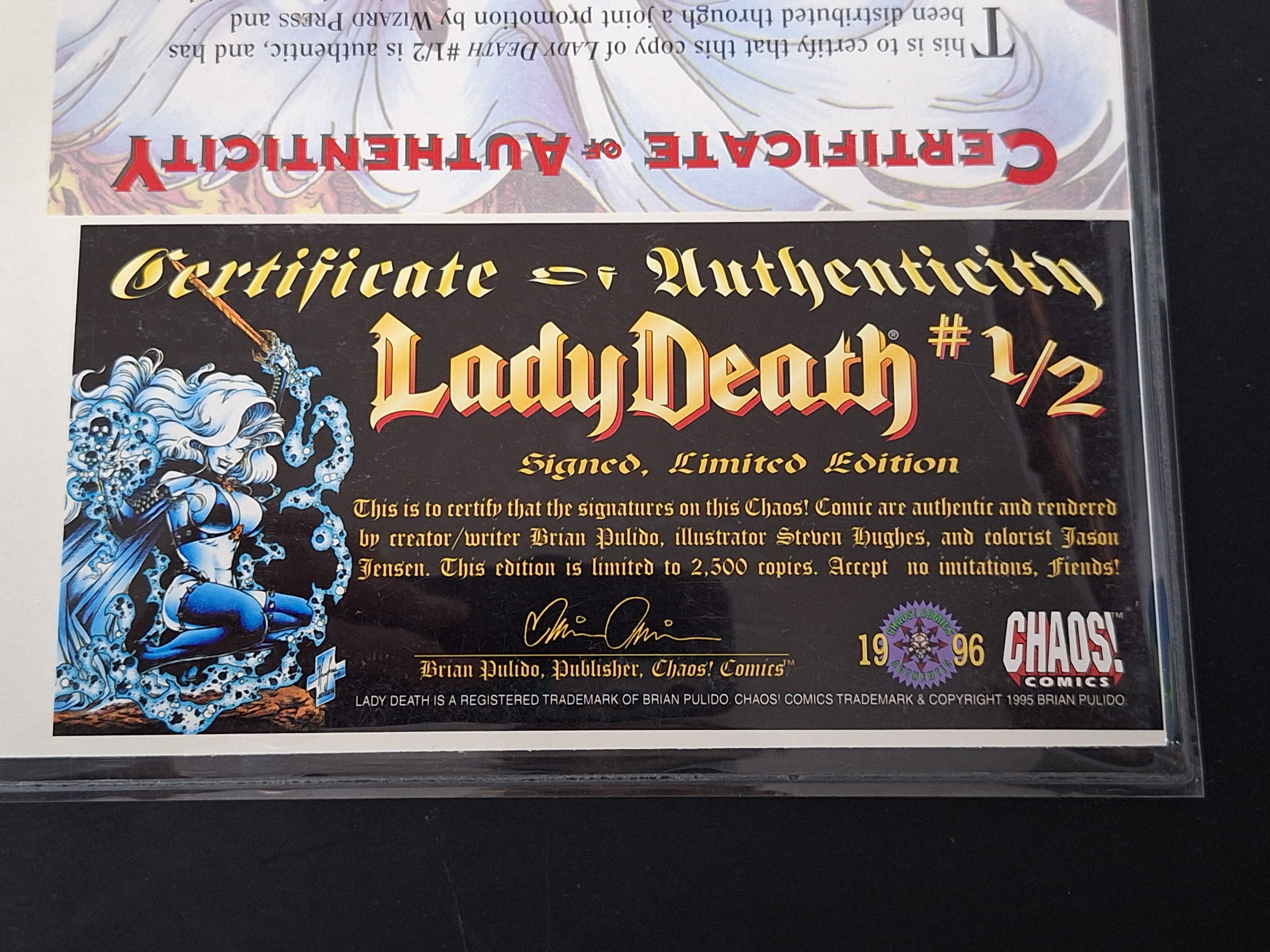 Lady Death 1/2 Wizard 1994 Chaos Comics Triple Signed Limited Edition COA