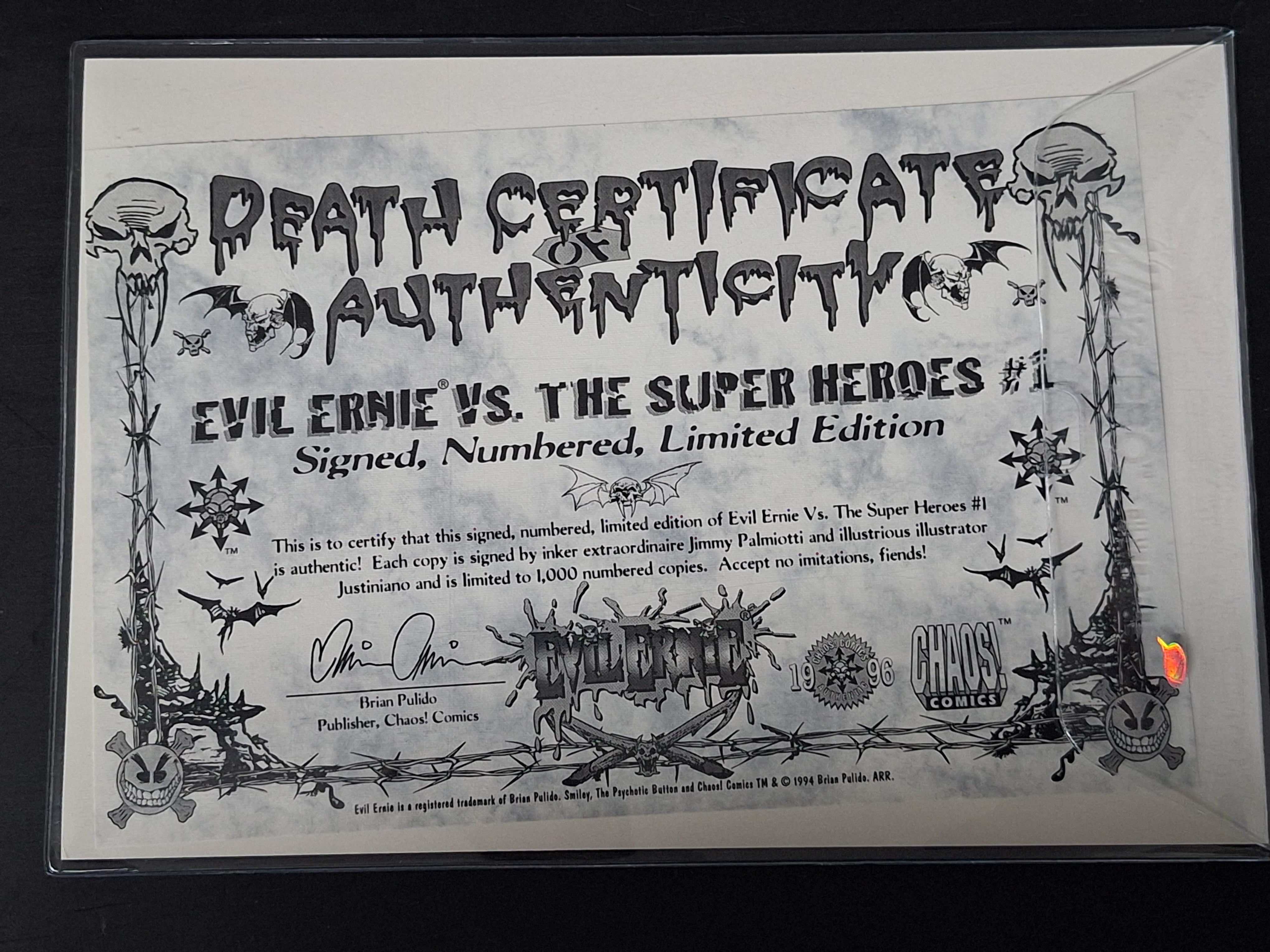 Evil Ernie vs. The Super Heroes 1 Chaos Comics 1995 Double Signed Edition