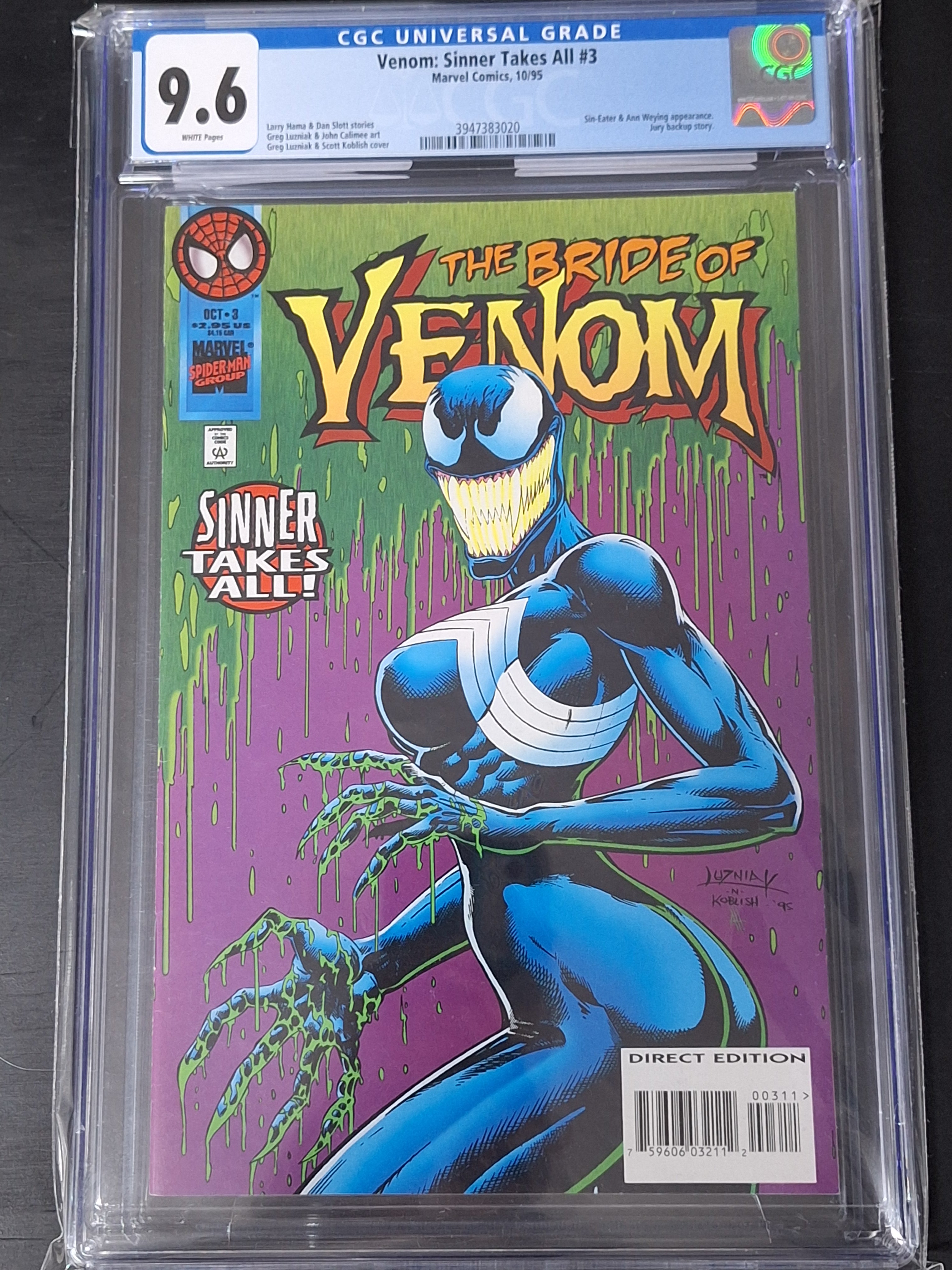 Venom: Sinner Takes All 3 Marvel 1995 1st App of She-Venom CGC 9.6