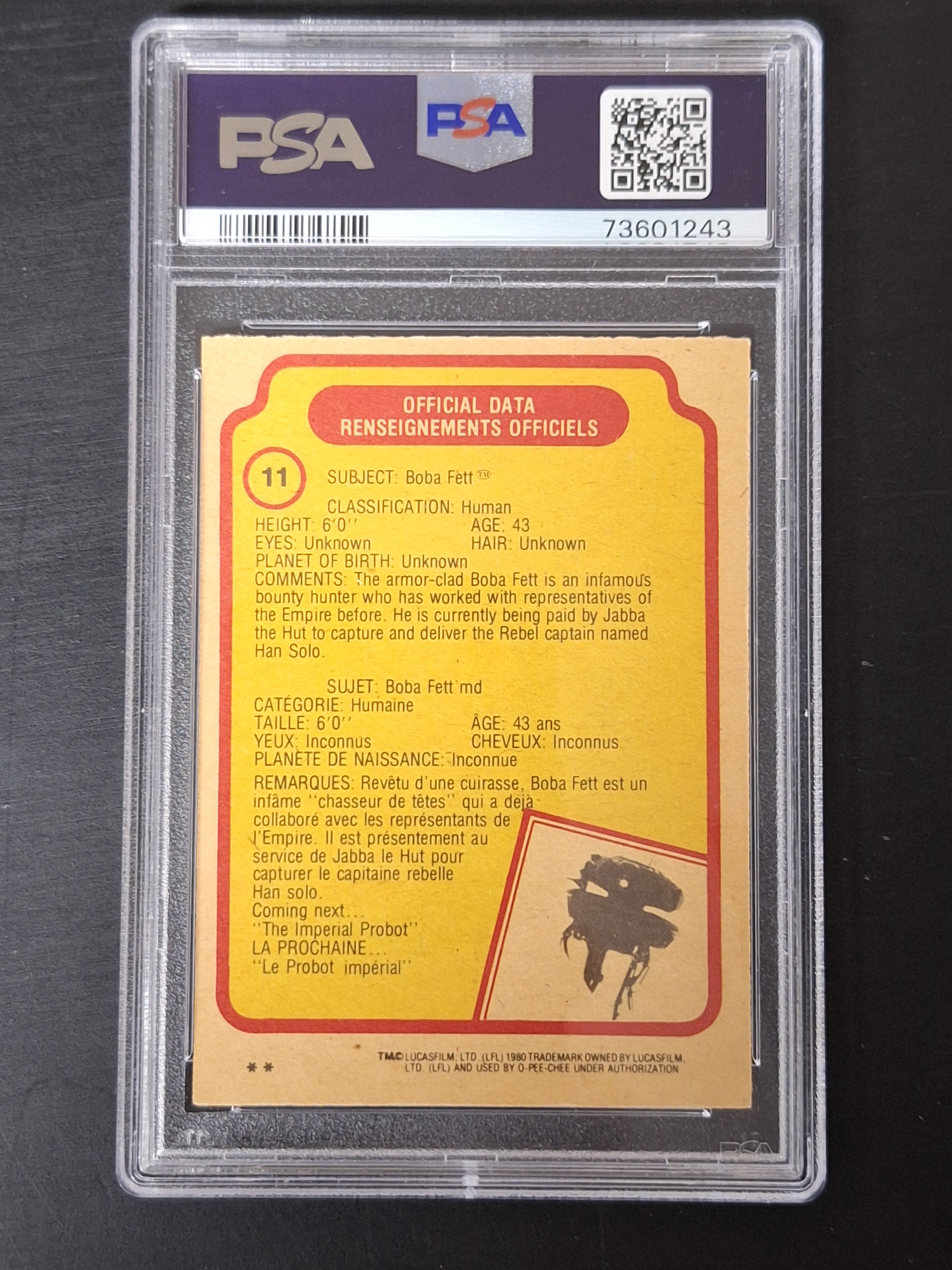 Star Wars OPC 1980 Empire Strikes Back #11 Boba Fett PSA 4 Boba Fett Rookie Card