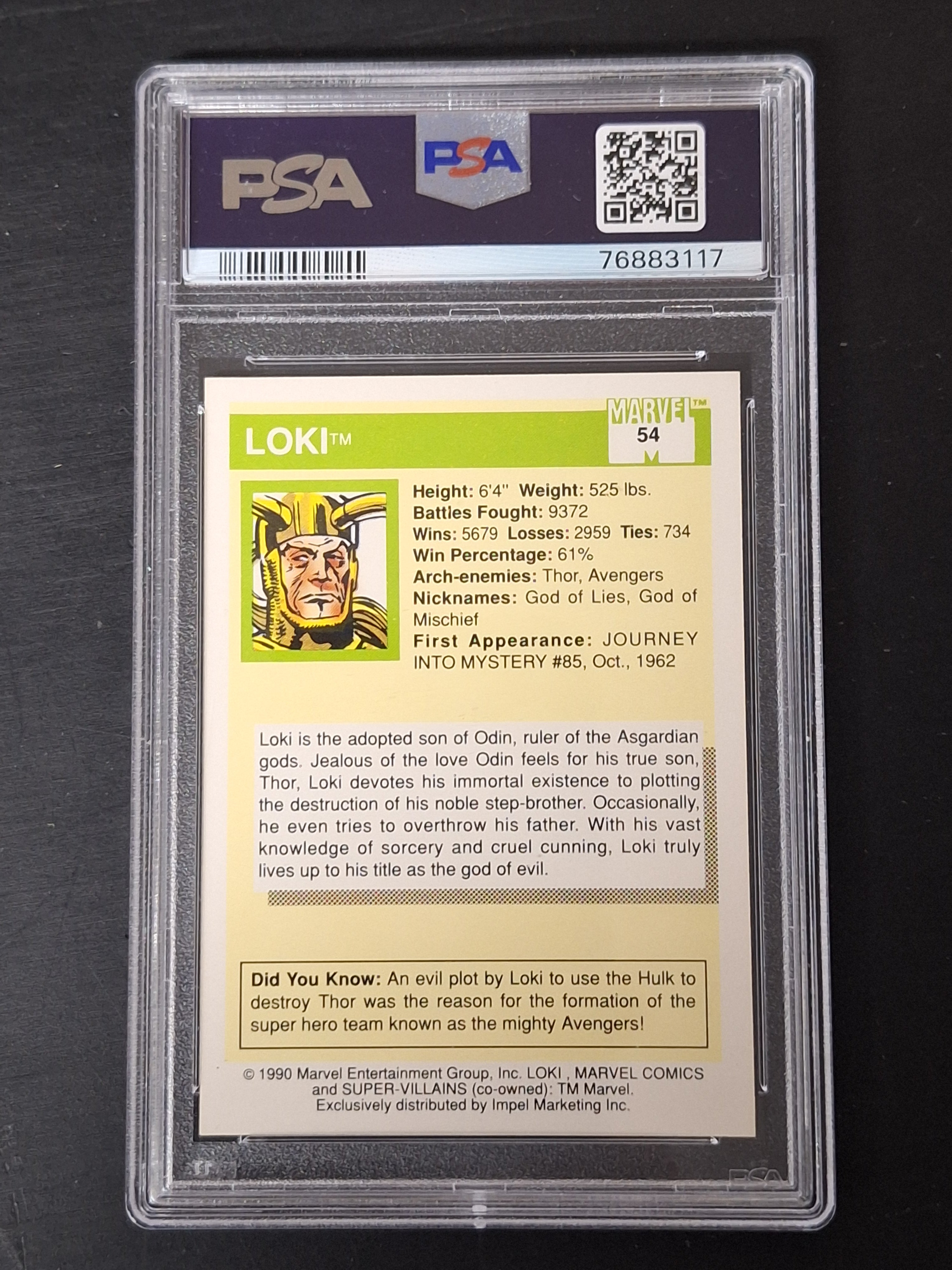 Marvel Universe 1990 Loki #54 PSA 9 Mint