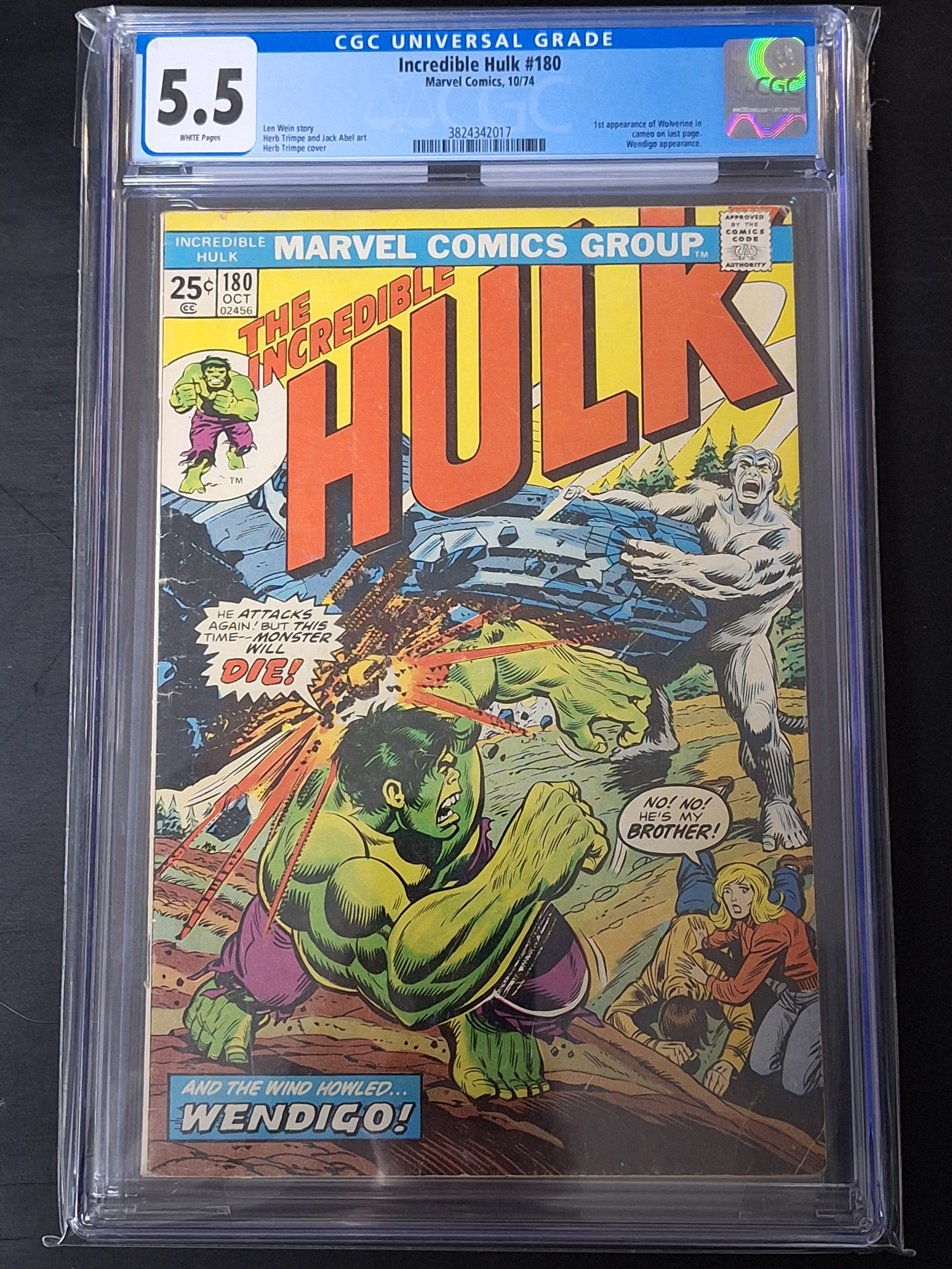 Incredible Hulk 180 Marvel 1974 1st Appearance of Wolverine CGC 5.5