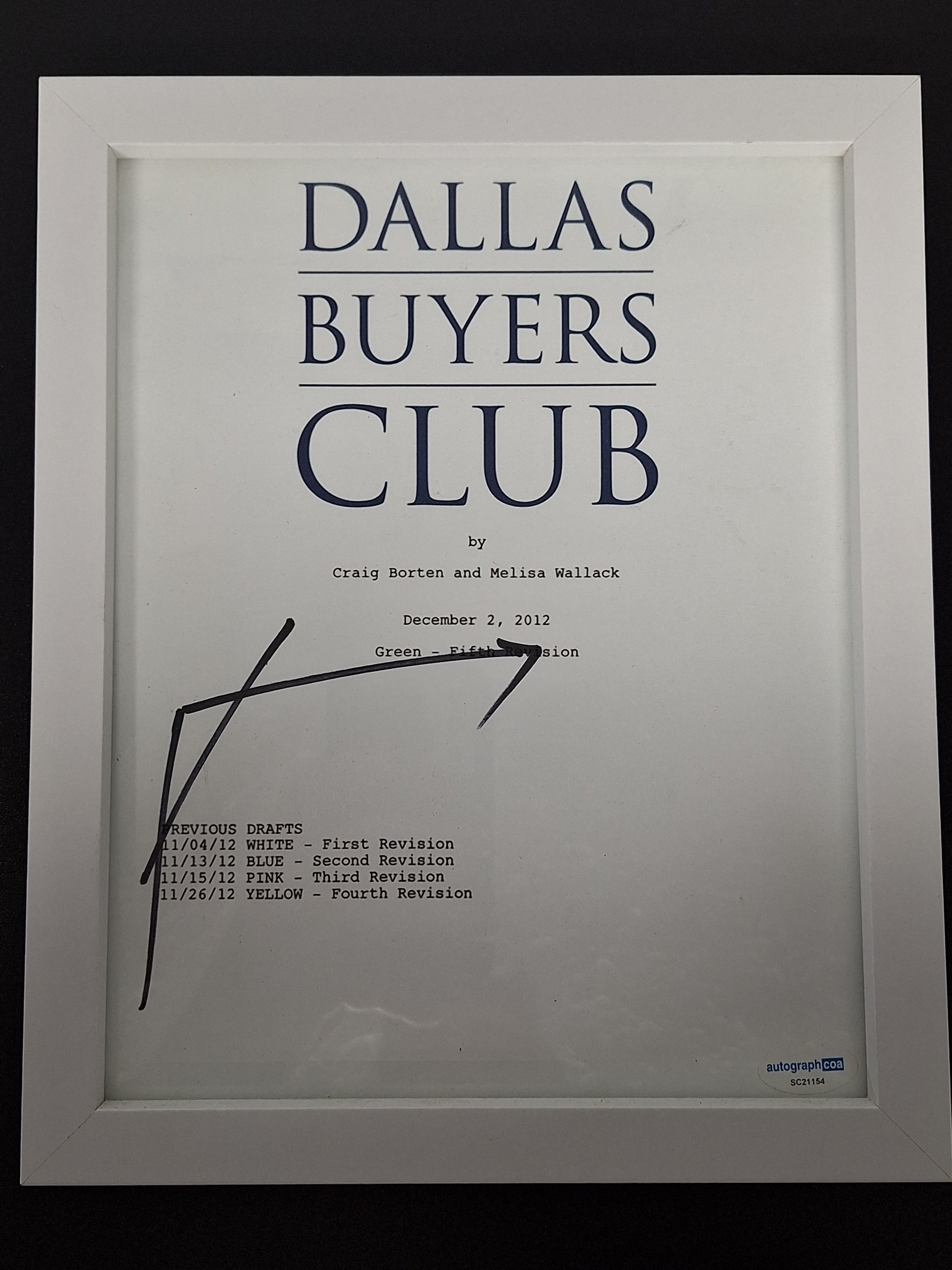 Dalla Buyers Club Framed Screenplay Autographed by Jared Leto