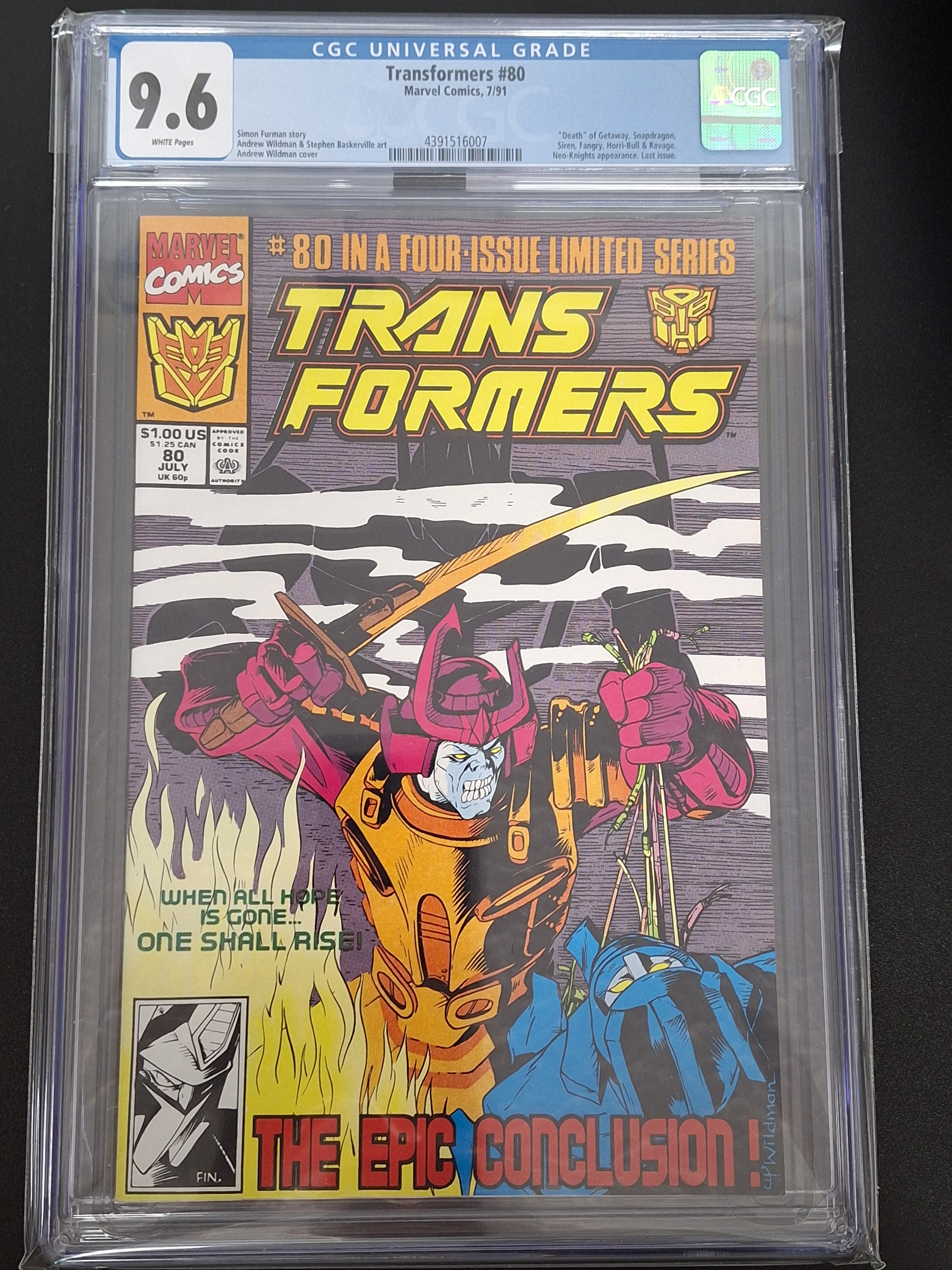 Transformers 80 Marvel 1991 CGC 9.6 Very Scarce Final Issue