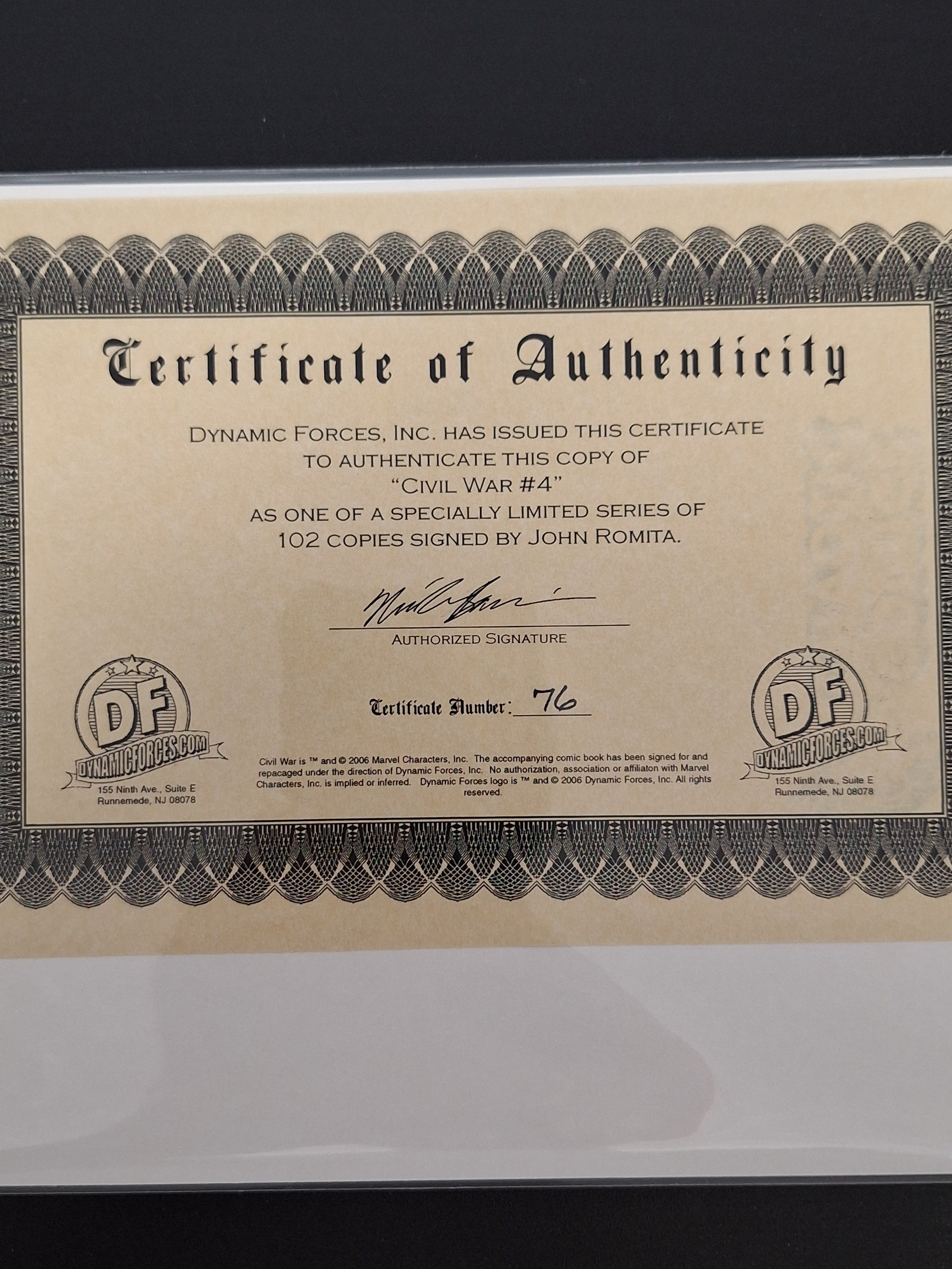 Civil War 4 Marvel 2006 Signed By John Romita Sr. 76/102 COA