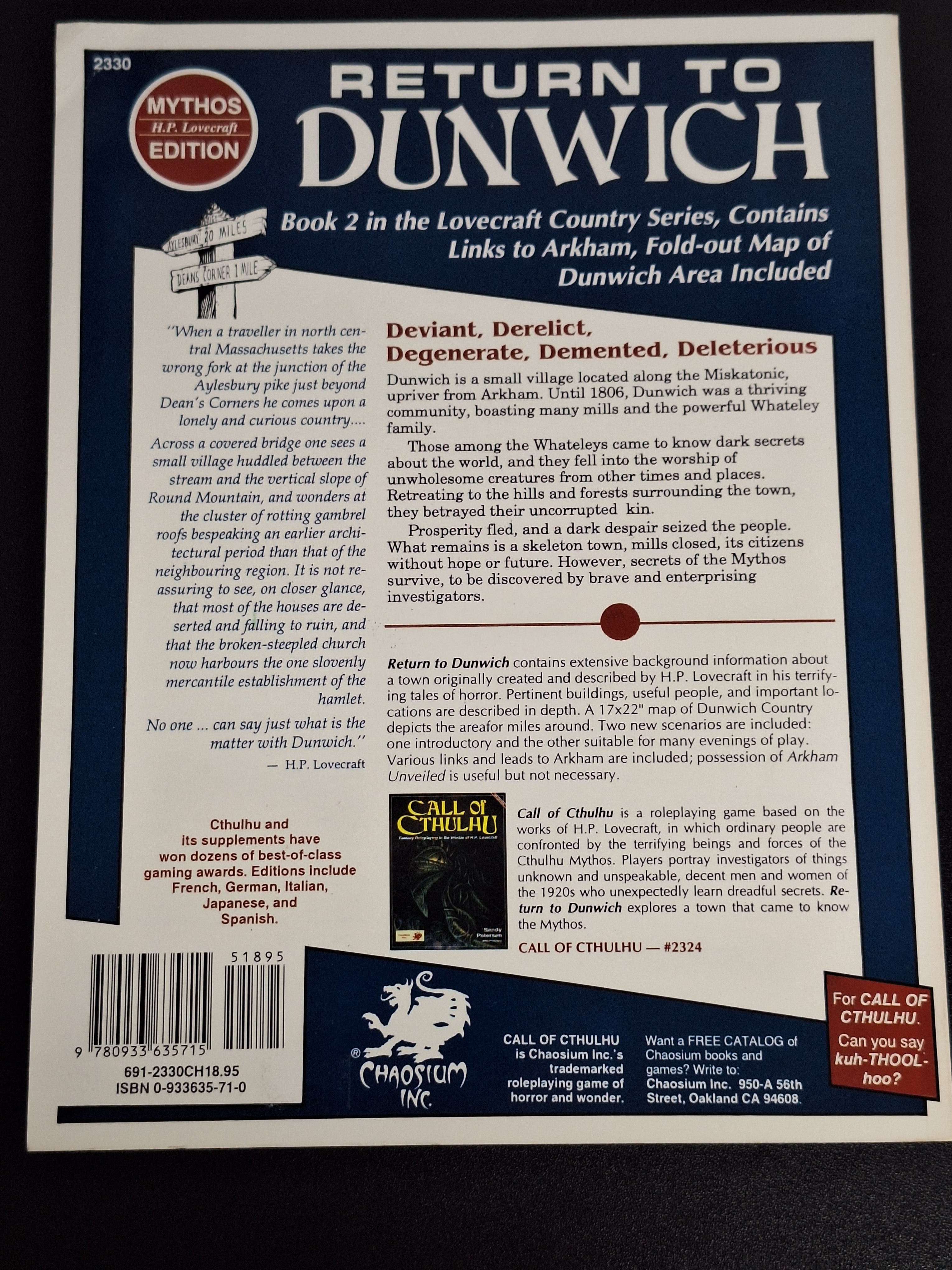 Return To Dunwich - Chaosium Inc. 1991 - Call Of Cthulhu 1920's