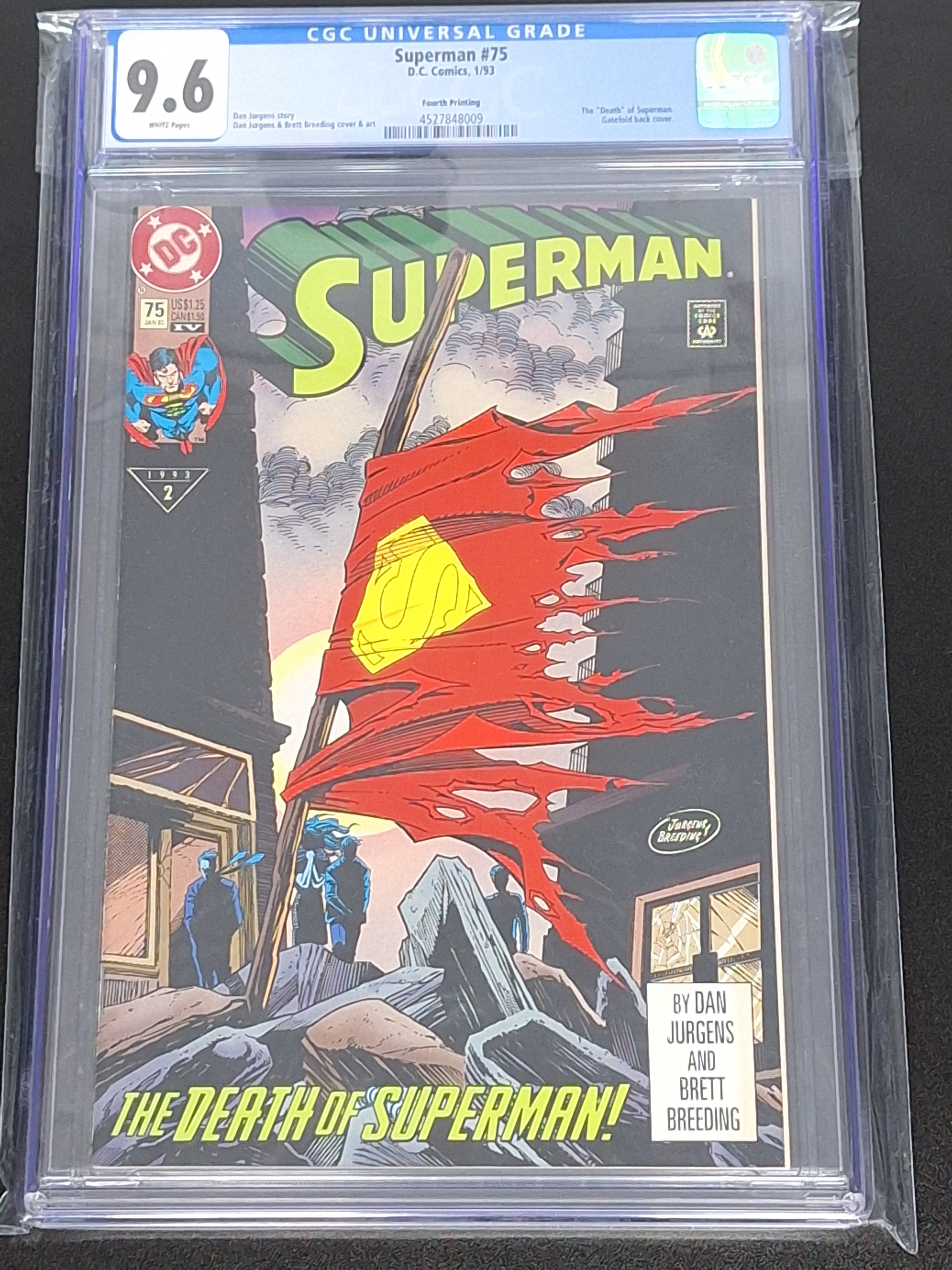Superman 75 DC 1993 The Death Of Superman HTF 4th Printing Variant CGC 9.6