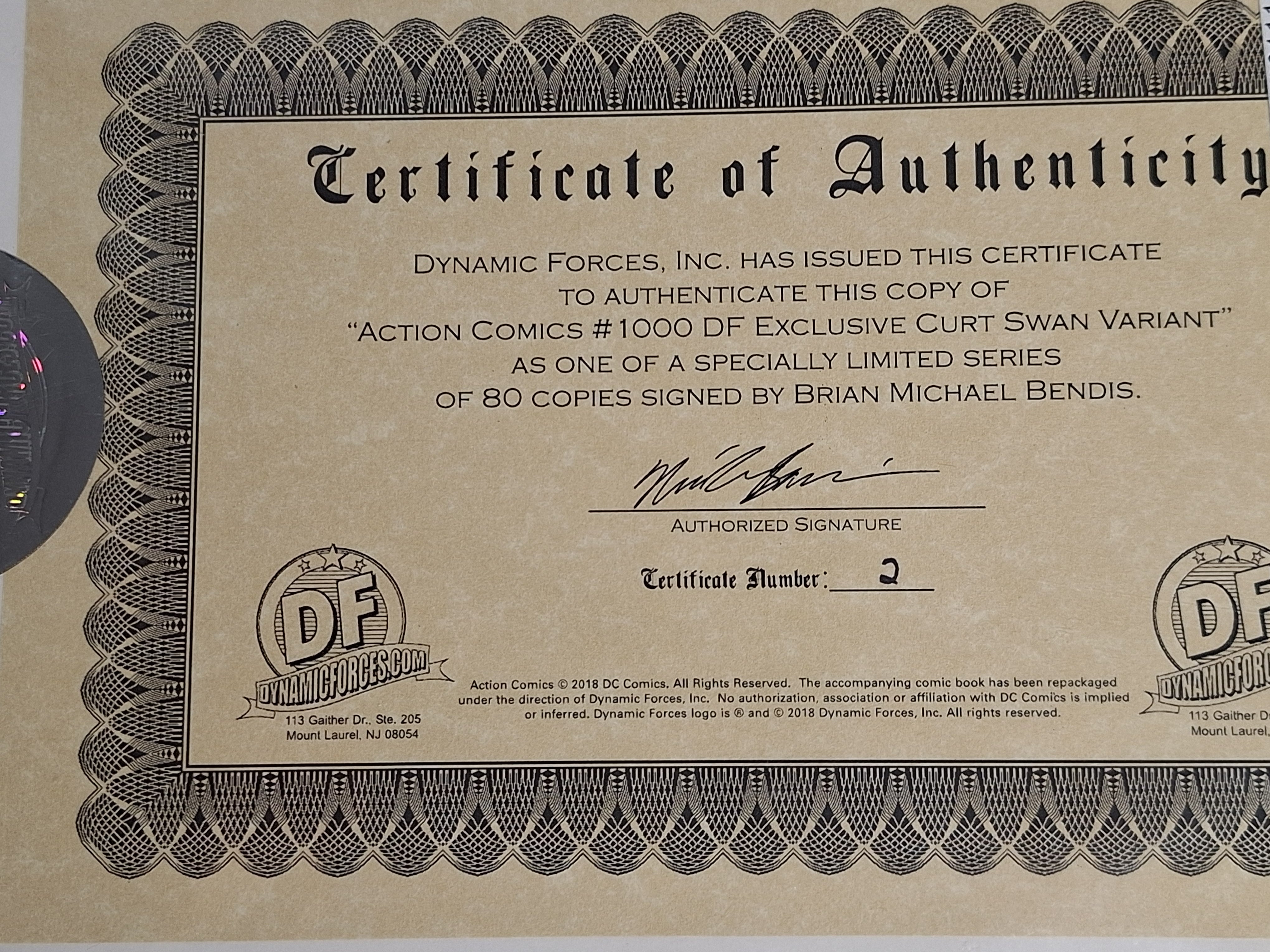 Action Comics 1000 DC Dynamic Forces Edition Signed By Brian Michael Bendis