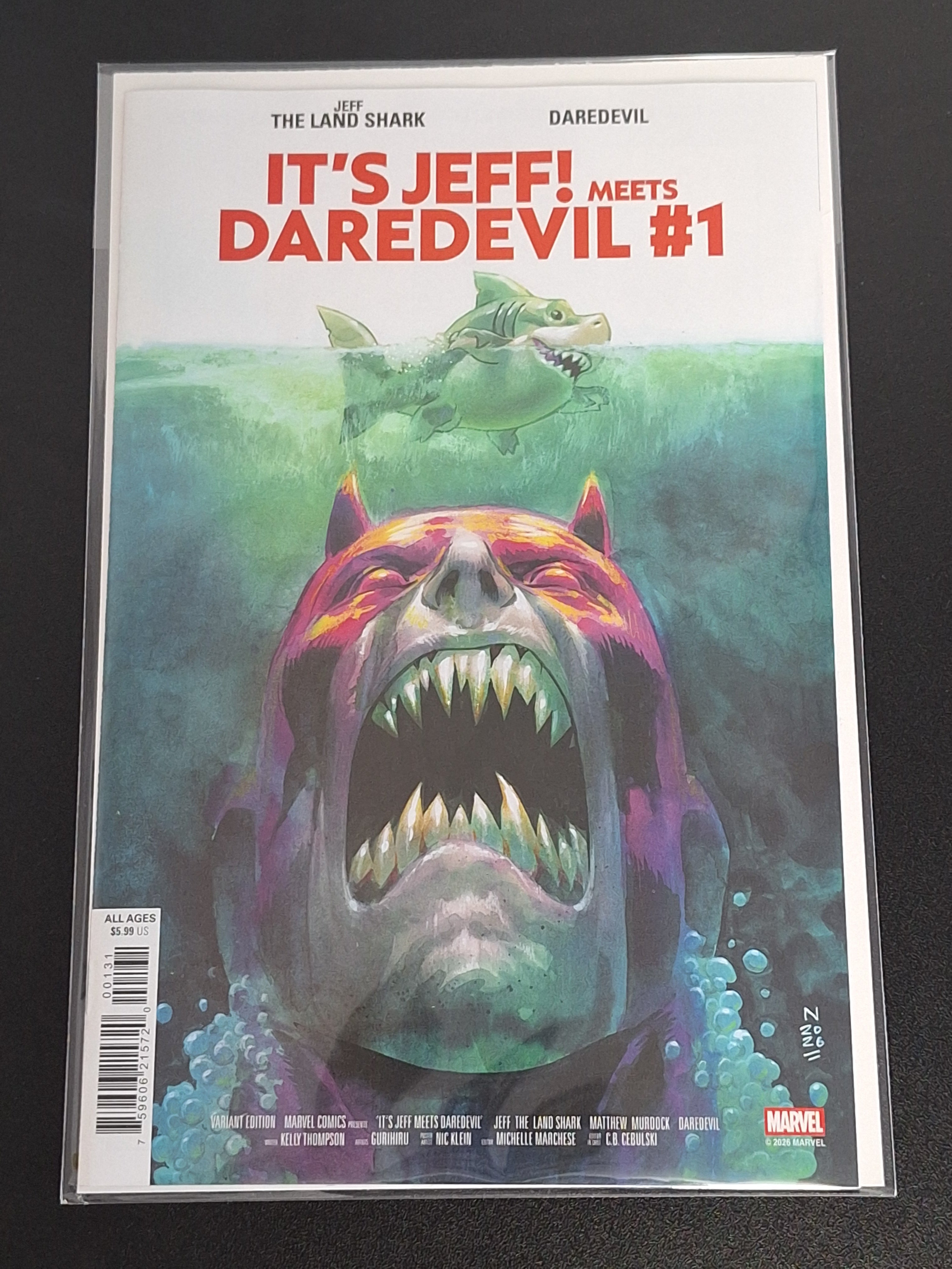 It's Jeff! Meets Daredevil 1 Marvel 2026 Nic Klein Variant Jaws Homage