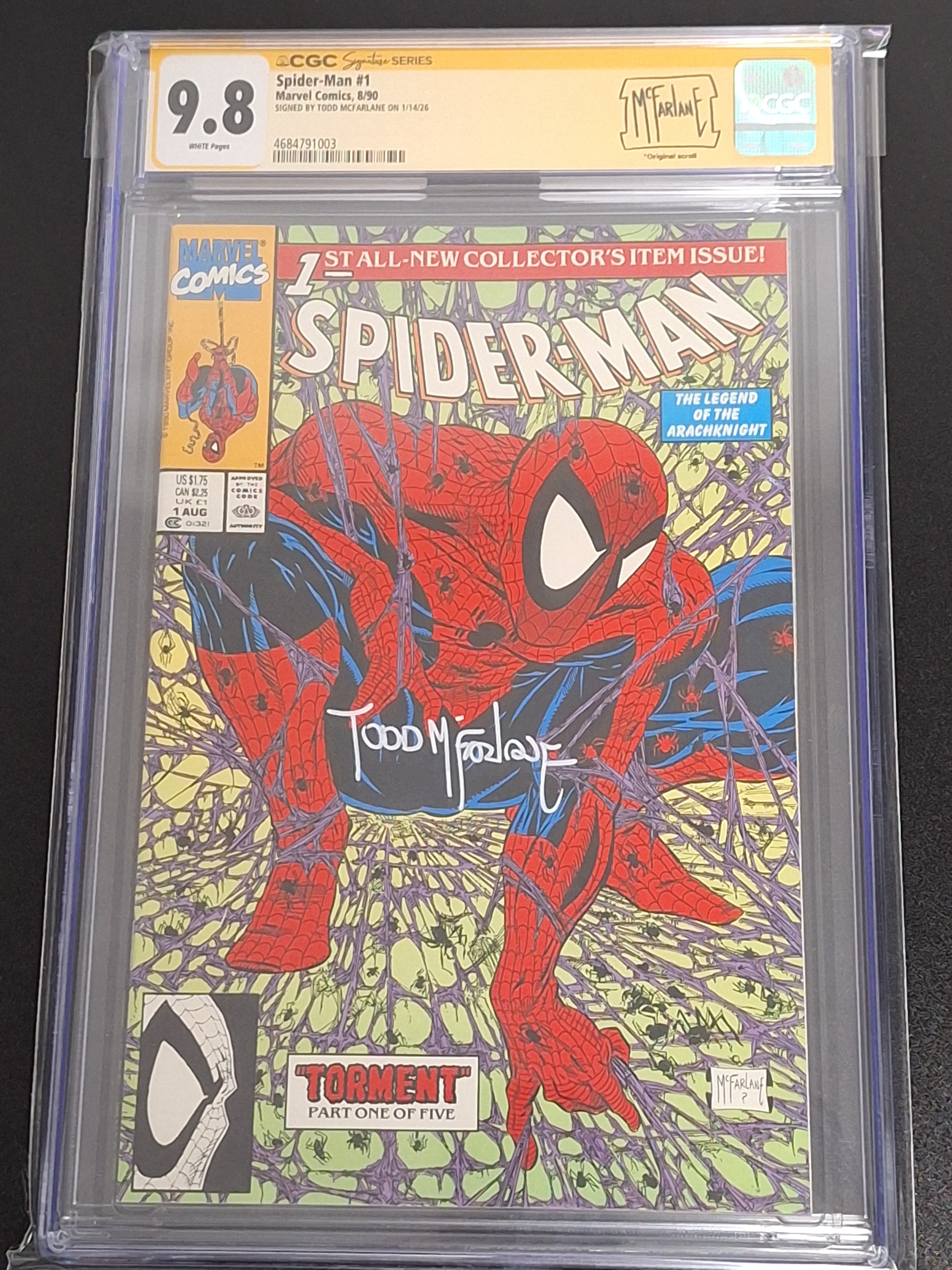 Spider-Man 1 Marvel 1990 CGC 9.8 SS Todd McFarlane Custom Label Rare Purple Web Variant