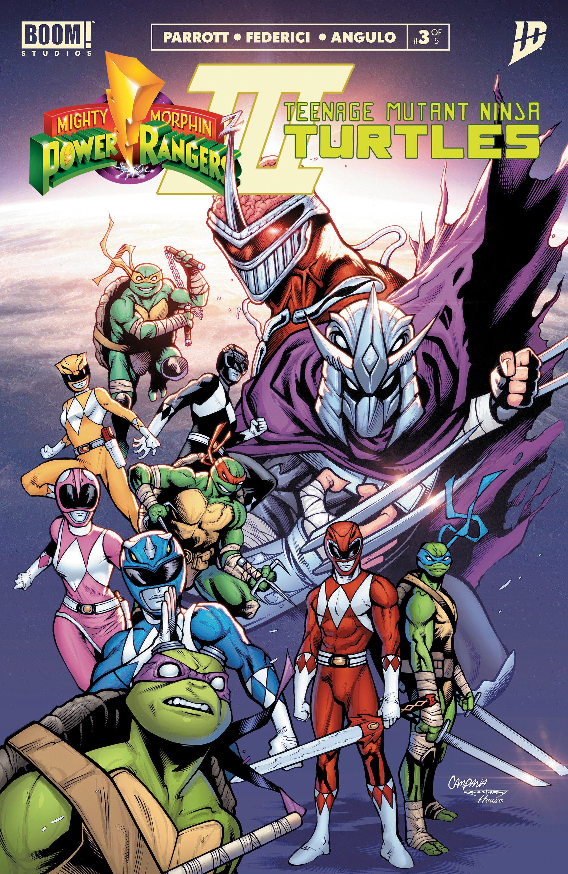 Mighty Morphin Power Rangers/Teenage Mutant Ninja Turtles III #3 J FOC Reveal Variant (Dressed, Campana) 11/19/2025