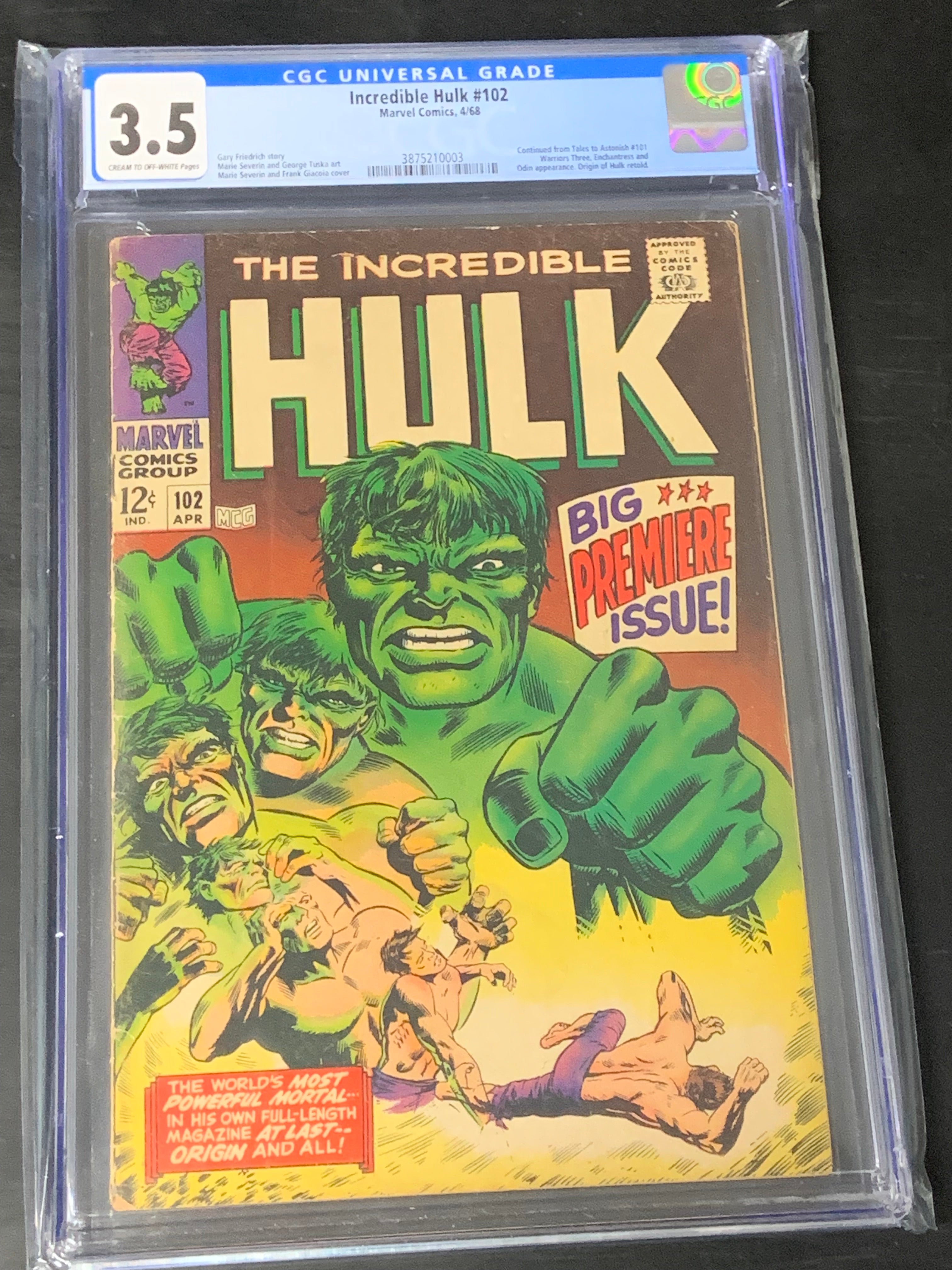 The Incredible Hulk 102 Marvel 1968 CGC 3.5 1st Issue, Series Premiere