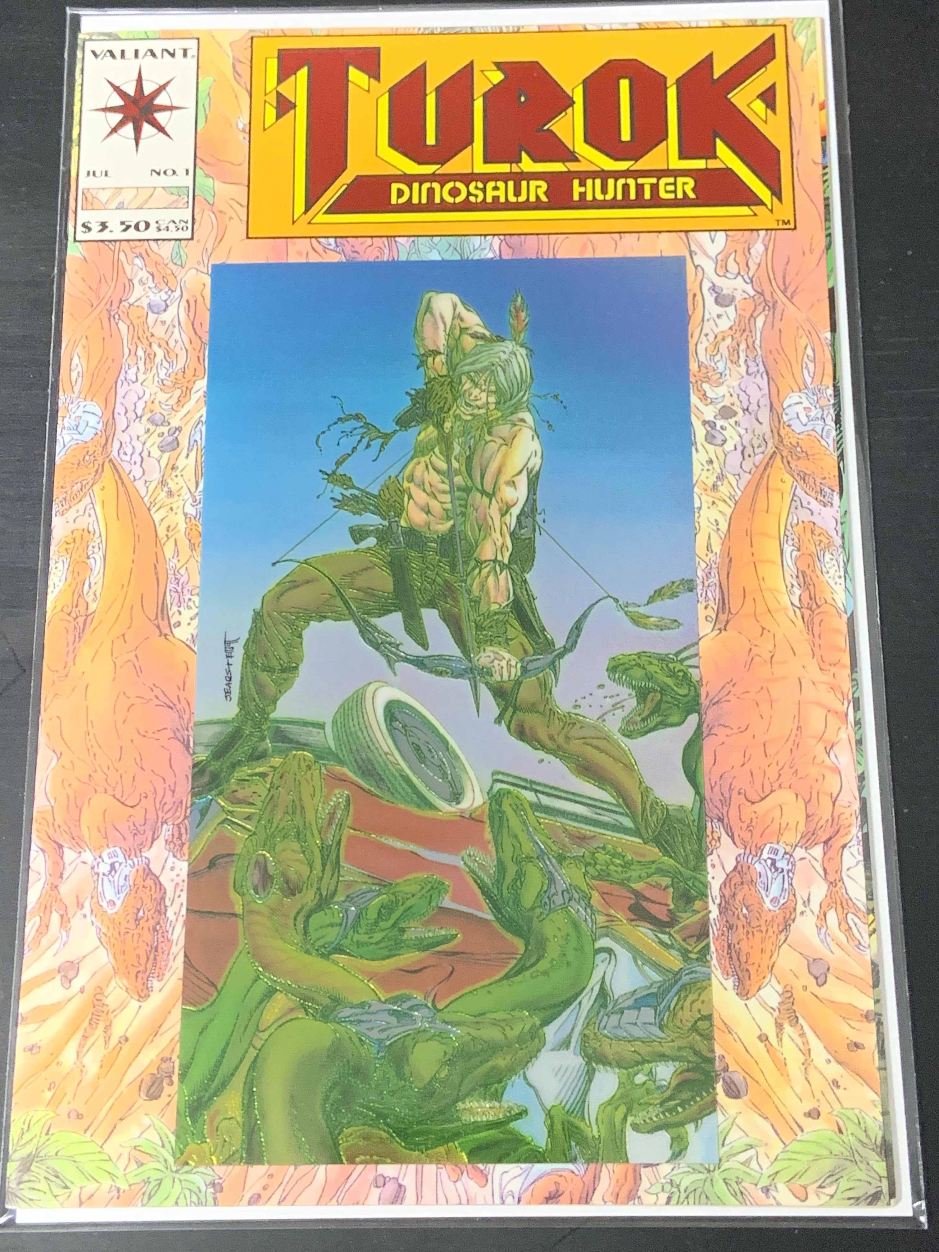 Turok Dinosaur Hunter 1 Valiant 1993 Embossed Chromium Cover
