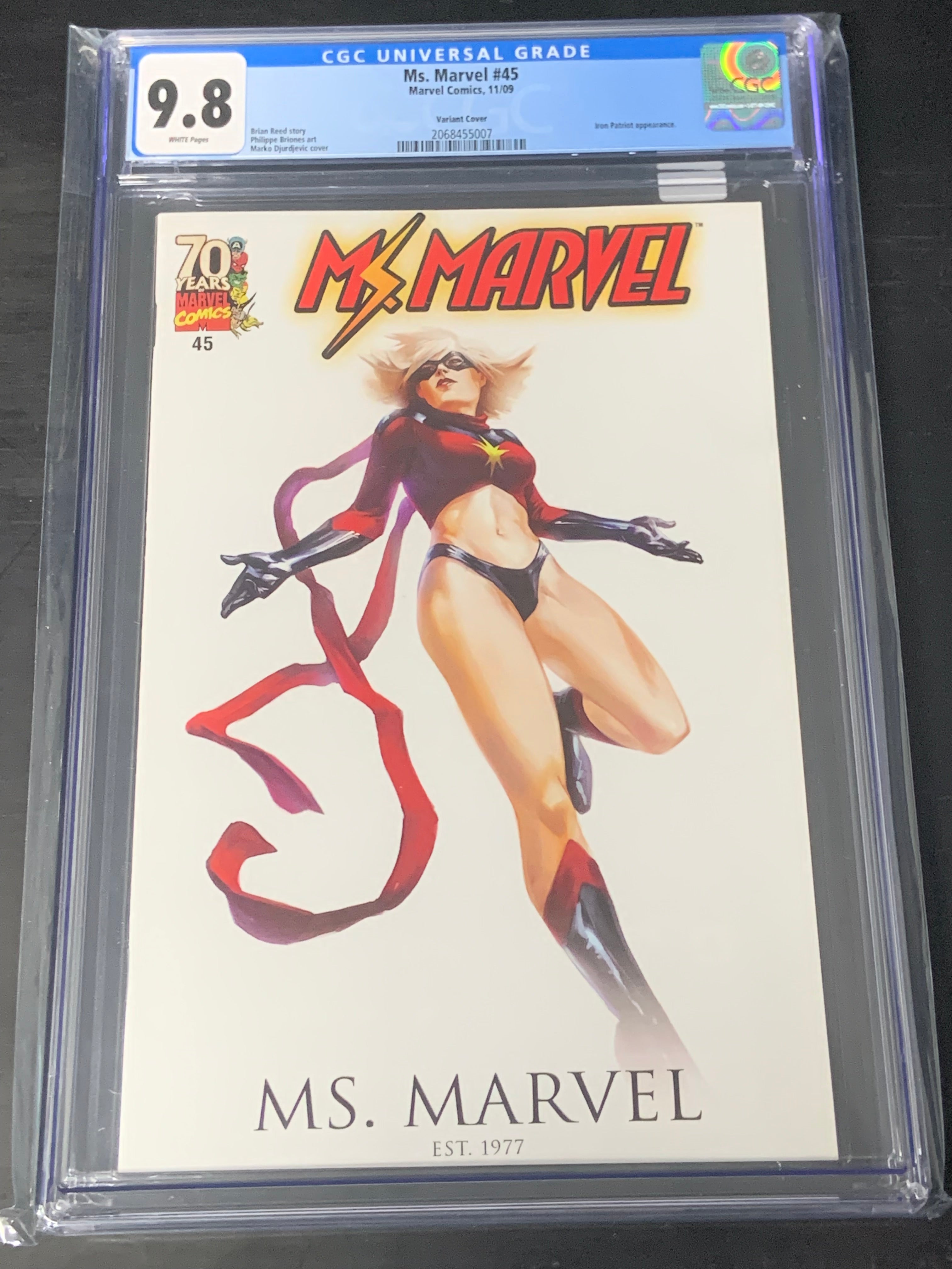 Ms. Marvel 45 2009 Marko Djurdevic 70th anniversary variant CGC 9.8