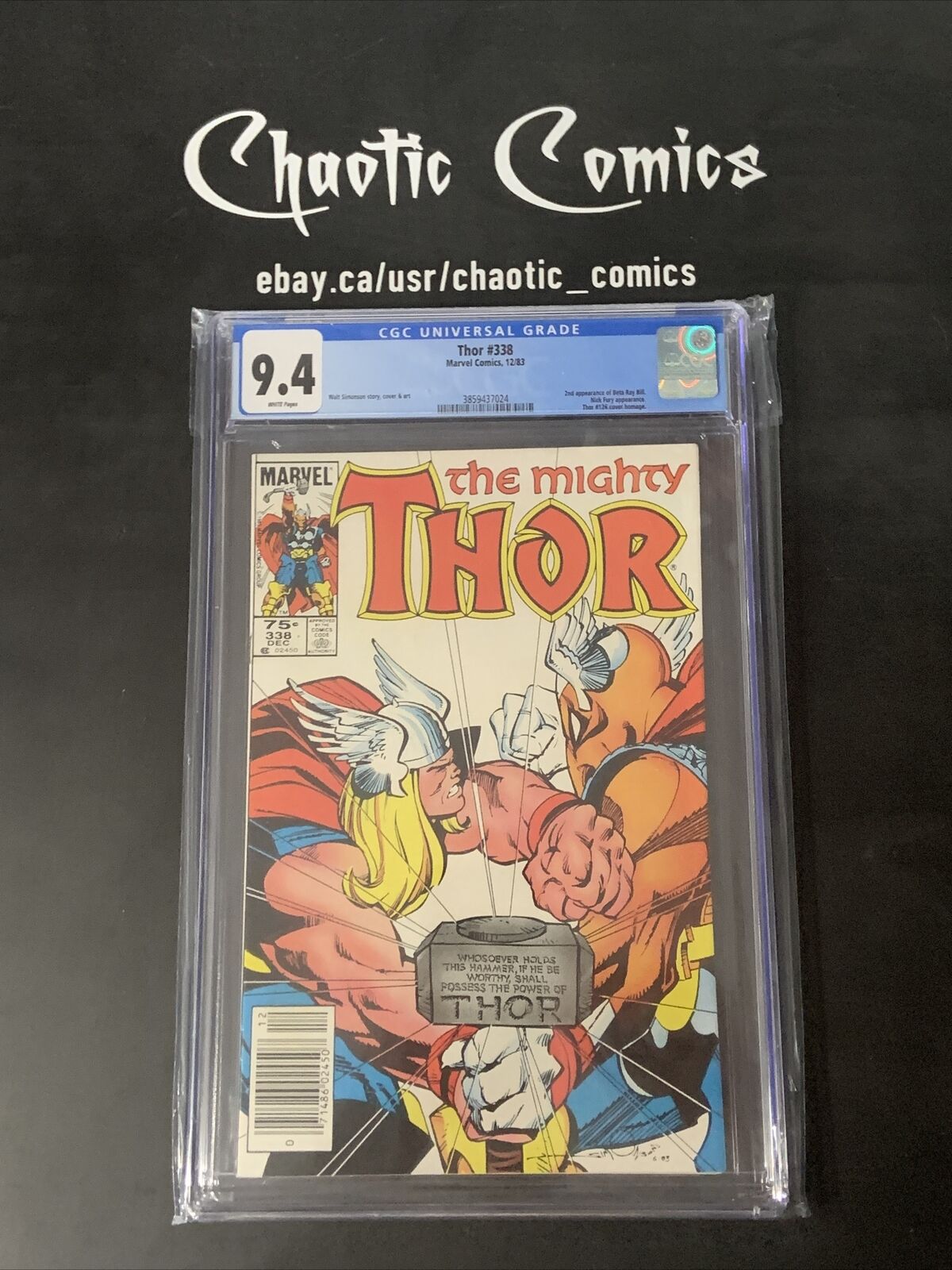 Thor 338 Marvel Comics 1983 CGC 9.4 2nd App Of Beta Ray Bill 75 Cent CPV