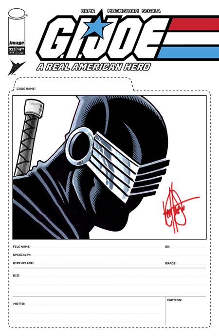 DF G.I. JOE A REAL AMERICAN HERO #325 BLANK FILE CARD VARIANT SIGNED AND REMARKED BY KEN HAESER WITH A SNAKE EYES SKETCH 7/29/2026