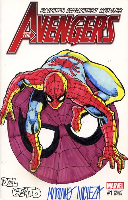 DF MARVEL COMICS COMMISSIONED COVER ART SIGNED AND REMARKED BY MARIANO NICIEZA AND JOE DELBEATO WITH A SPIDER-MAN SKETCH 8/26/2026