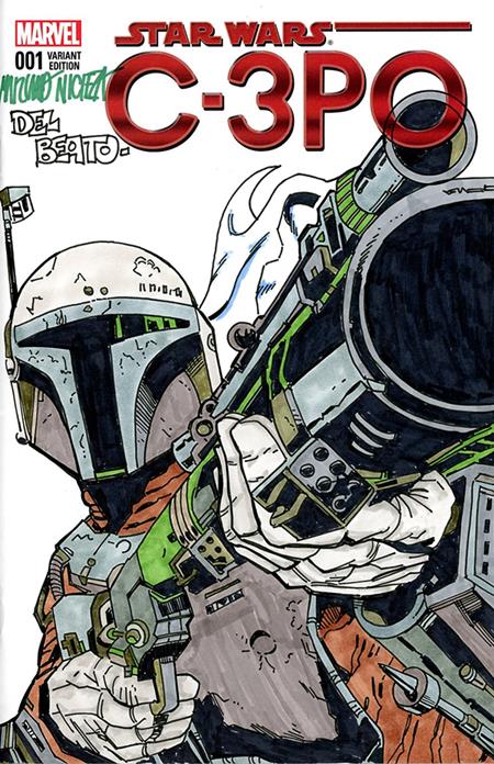 DF MARVEL COMICS STAR WARS COMMISSIONED COVER ART SIGNED AND REMARKED BY MARIANO NICIEZA AND JOE DELBEATO WITH A MANDALORIAN SKETCH 9/30/2026