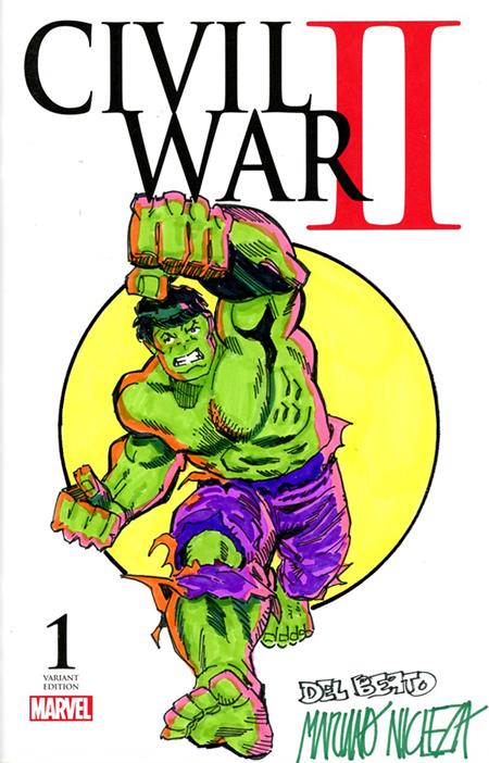 DF MARVEL COMICS COMMISSIONED COVER ART SIGNED AND REMARKED BY MARIANO NICIEZA AND JOE DELBEATO WITH A HULK SKETCH 11/25/2026