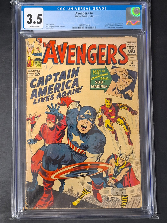 Avengers 4 Marvel 1964 CGC 3.5 1st S.A App of Captain America, 1st Baron Zemo in Cameo