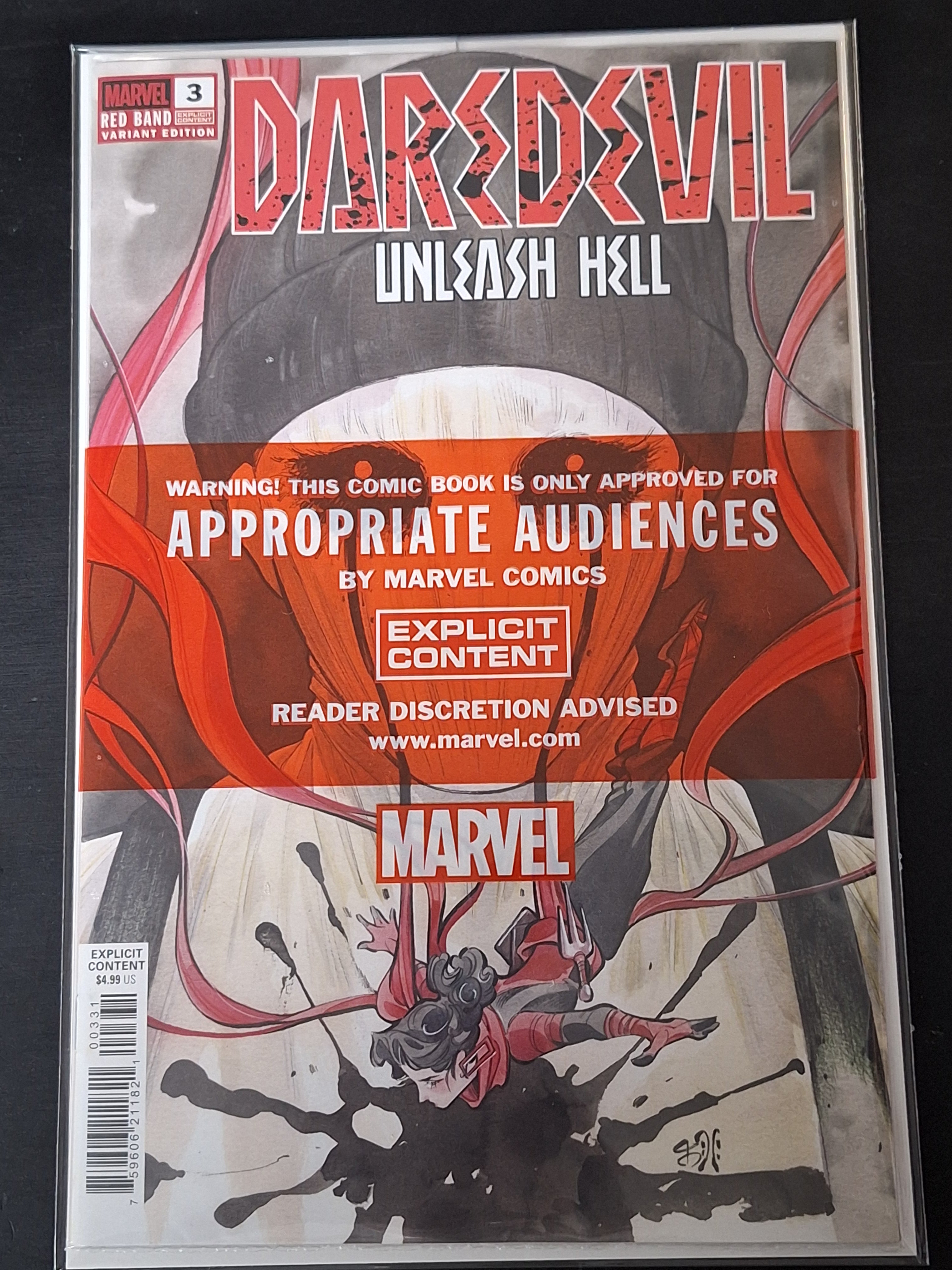 Daredevil Unleash Hell 3 Marvel 2025 Peach Momoko Red Band Polybagged Variant