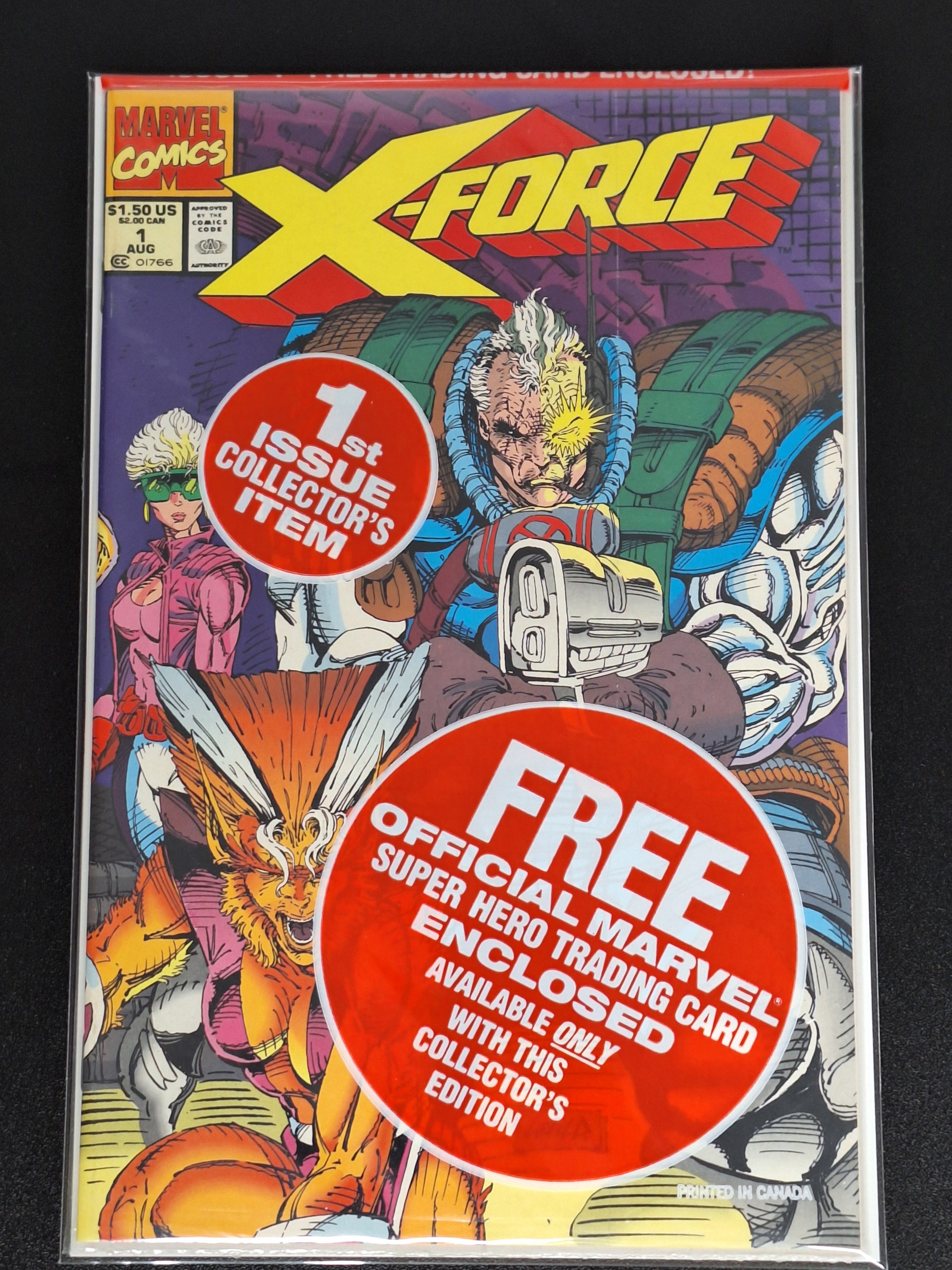 X-force 1 Marvel Comics 1991 Sealed Polybag With Cable Card