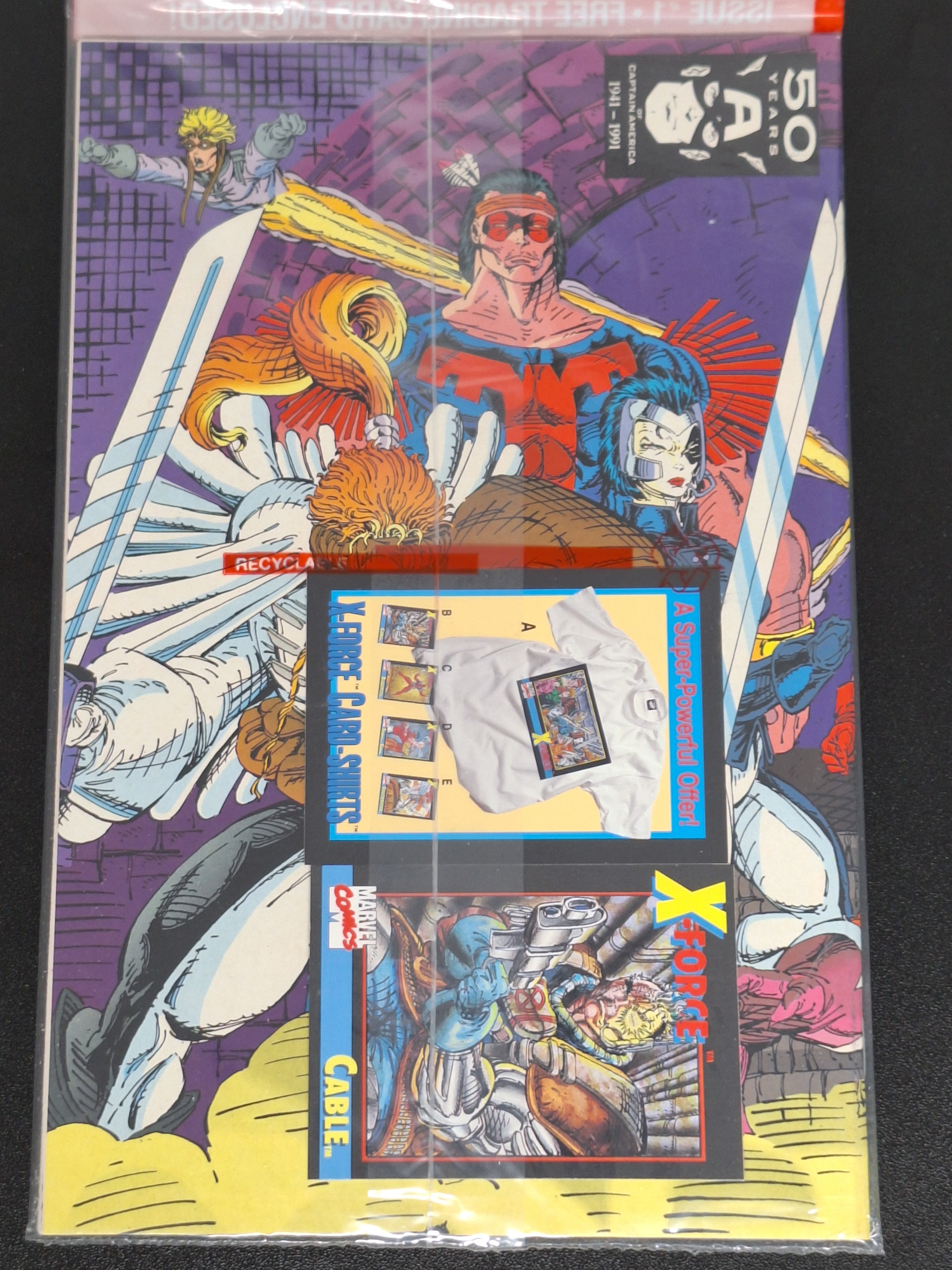 X-force 1 Marvel Comics 1991 Sealed Polybag With Cable Card