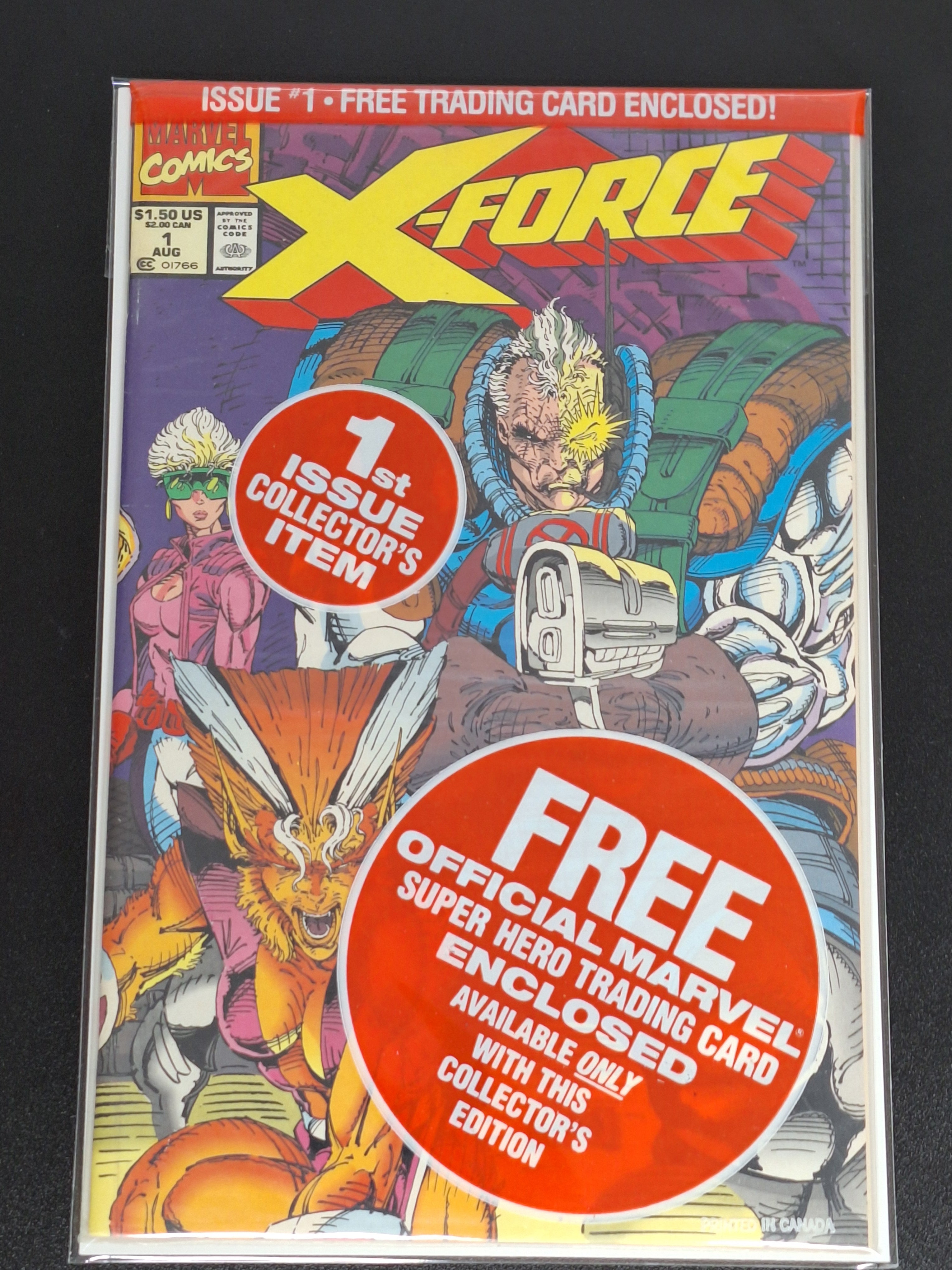 X-force 1 Marvel Comics 1991 Sealed Polybag With Cable Card & Negative UPC