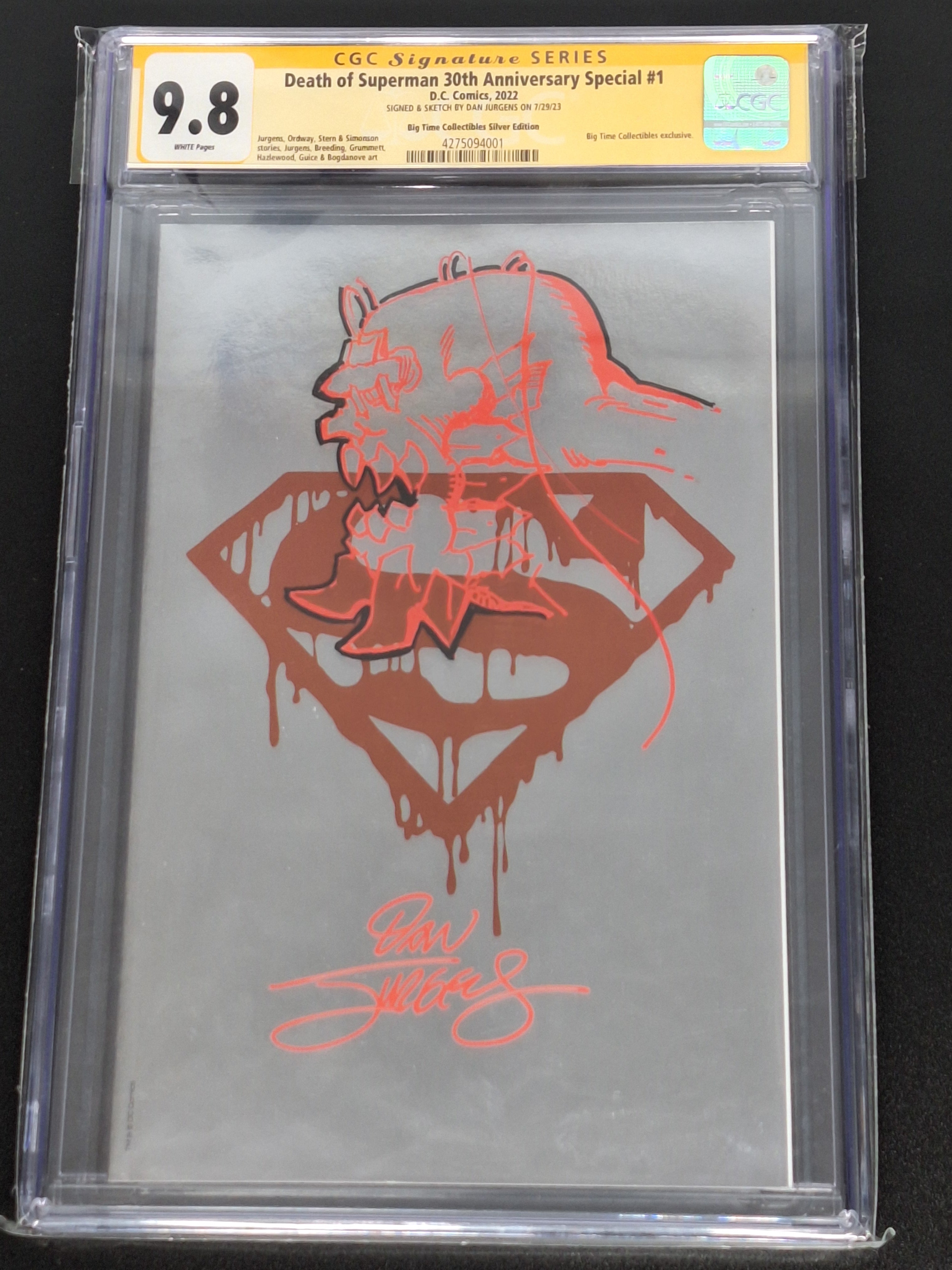 Death Of Superman 30th Anniversary Special 1 Silver Foil CGC 9.8 Custom Dan Jurgens Sketch