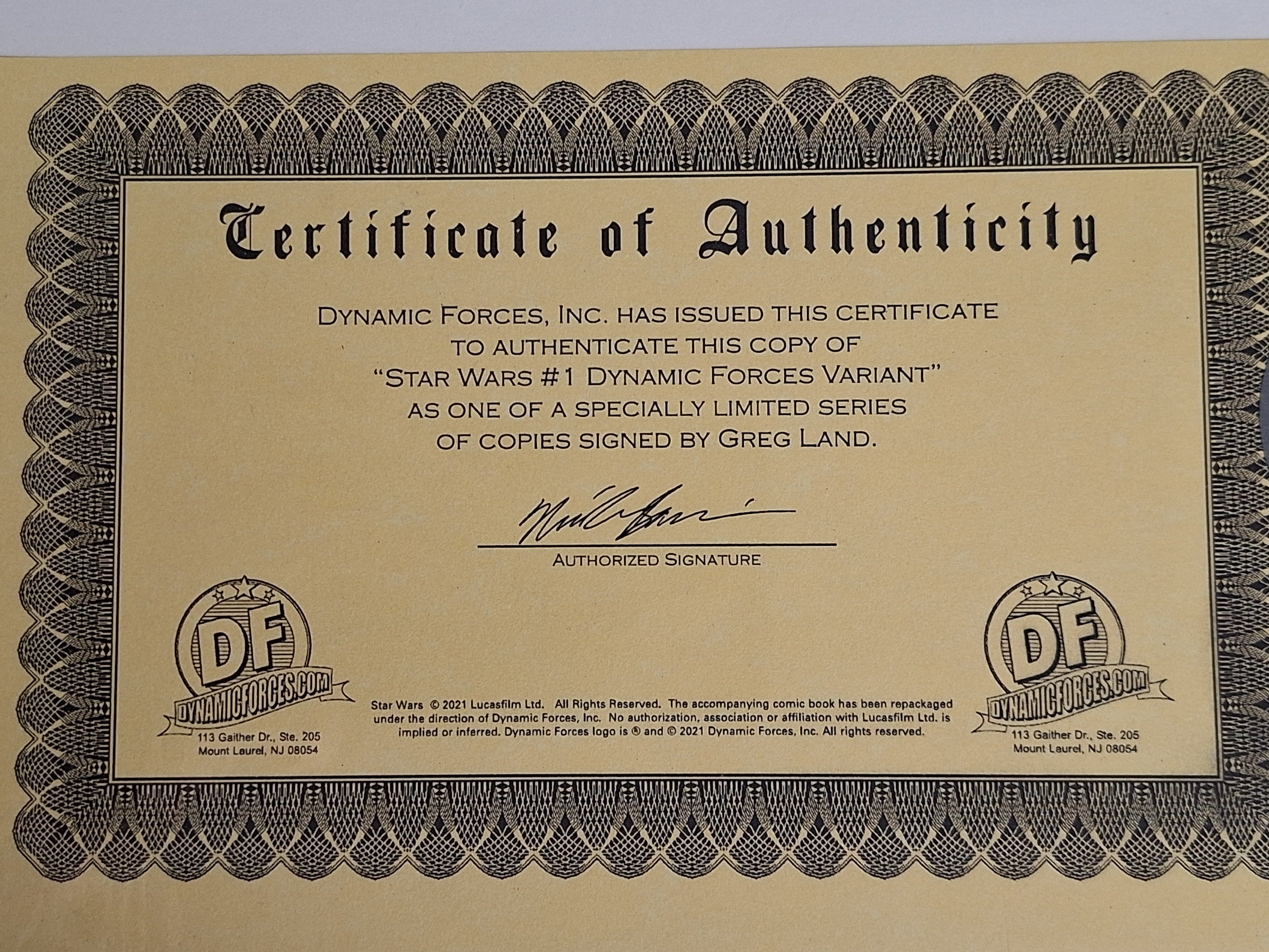 Star Wars 1 Marvel Dynamic Forces Edition Signed By Greg Land