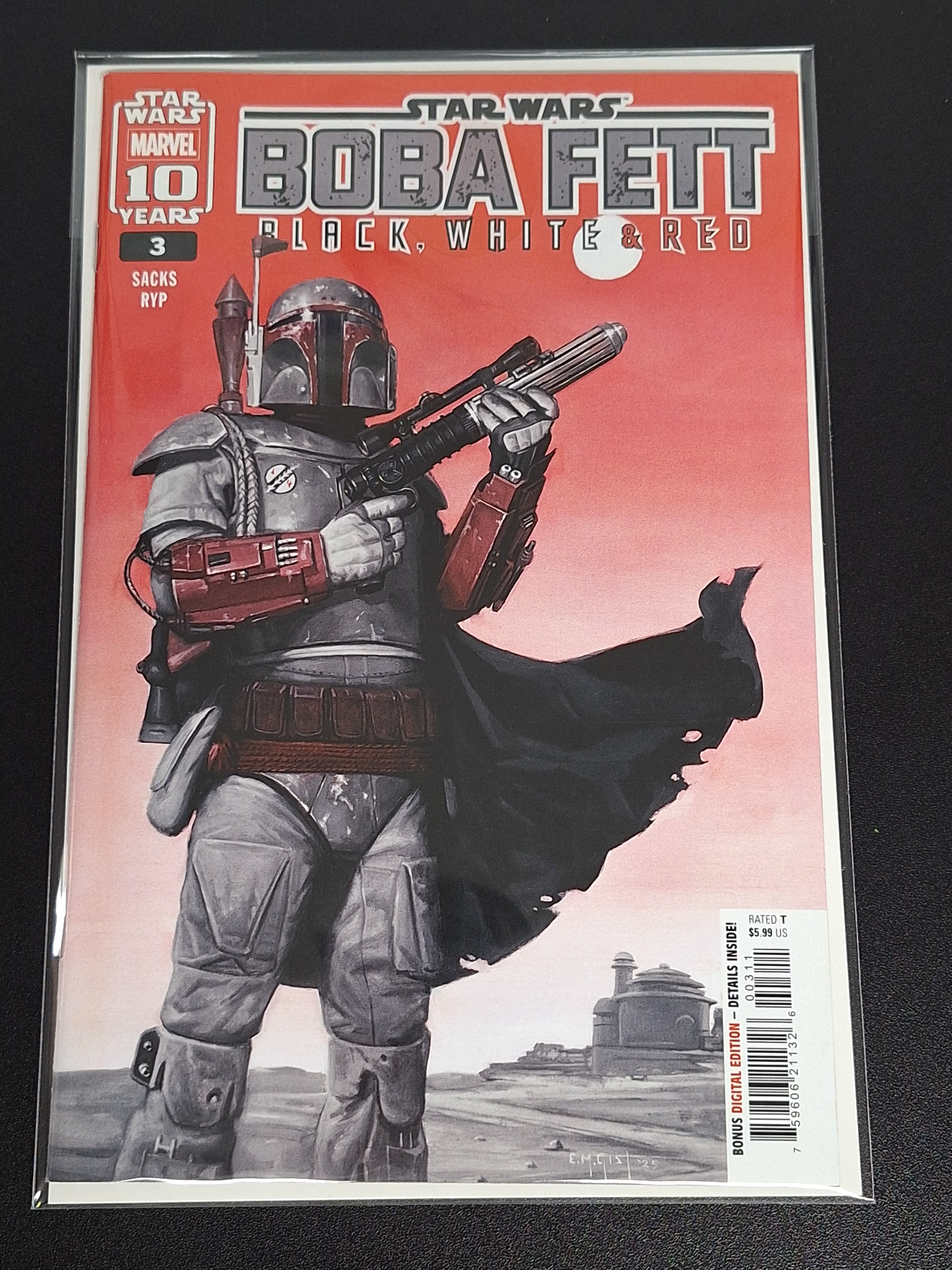 Star Wars: Boba Fett Black, White & Red 3 Marvel 2025 E.M. Gist Cover