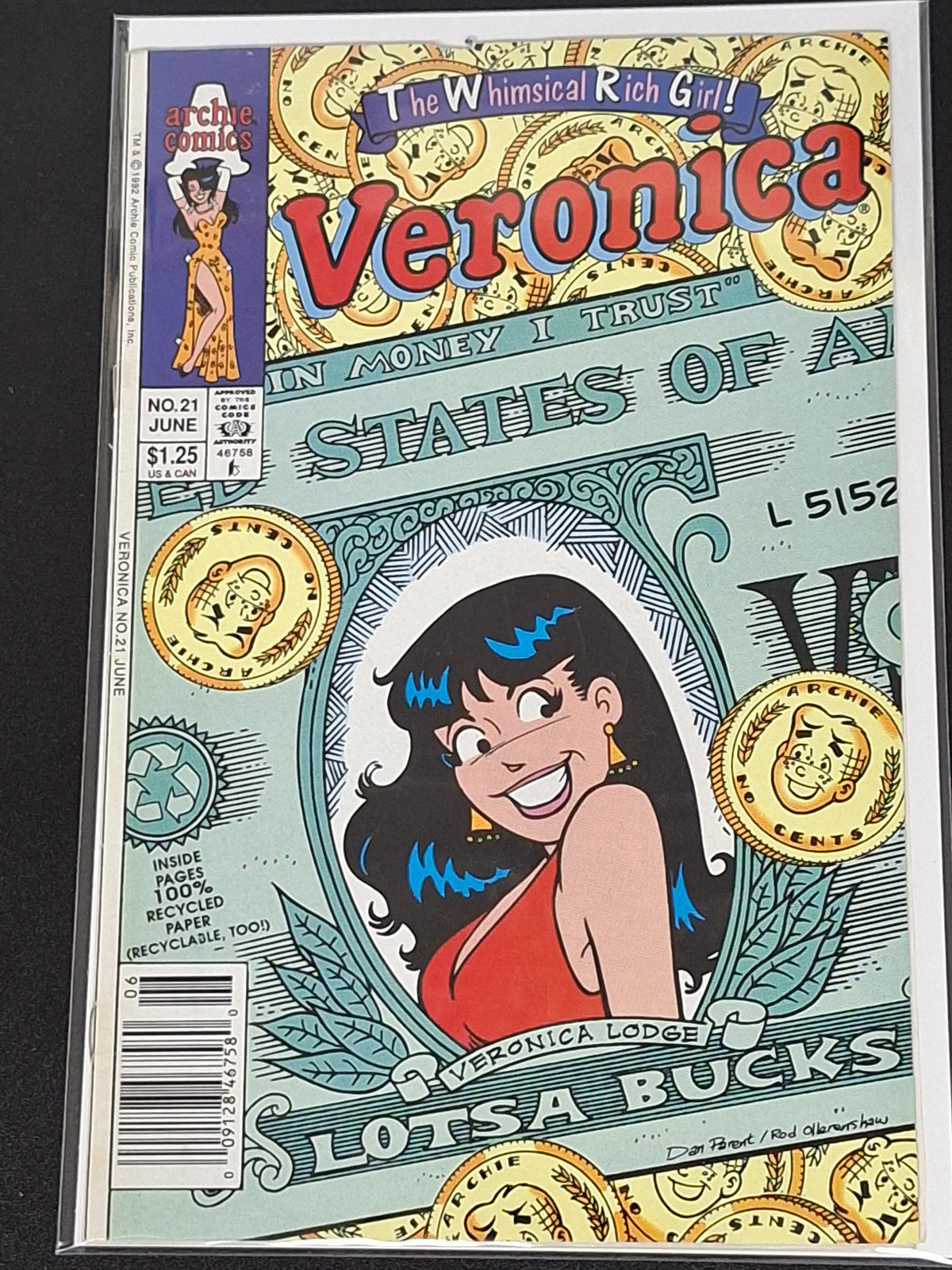 Veronica 21 Archie Comics 1992 Newsstand Edition Money Cover