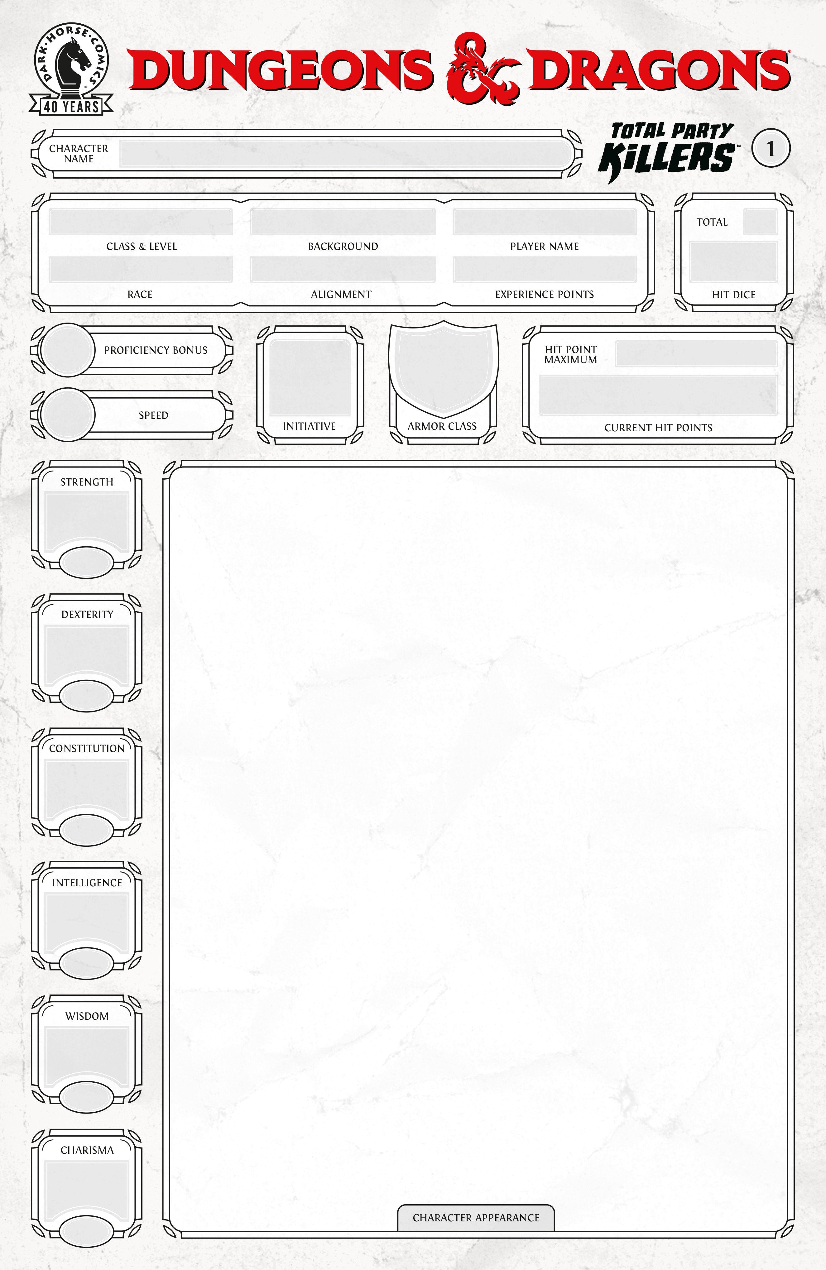 Dungeons & Dragons: Total Party Killers #1 (CVR E) (Blank cover-Character Sheet) 07/22/2026