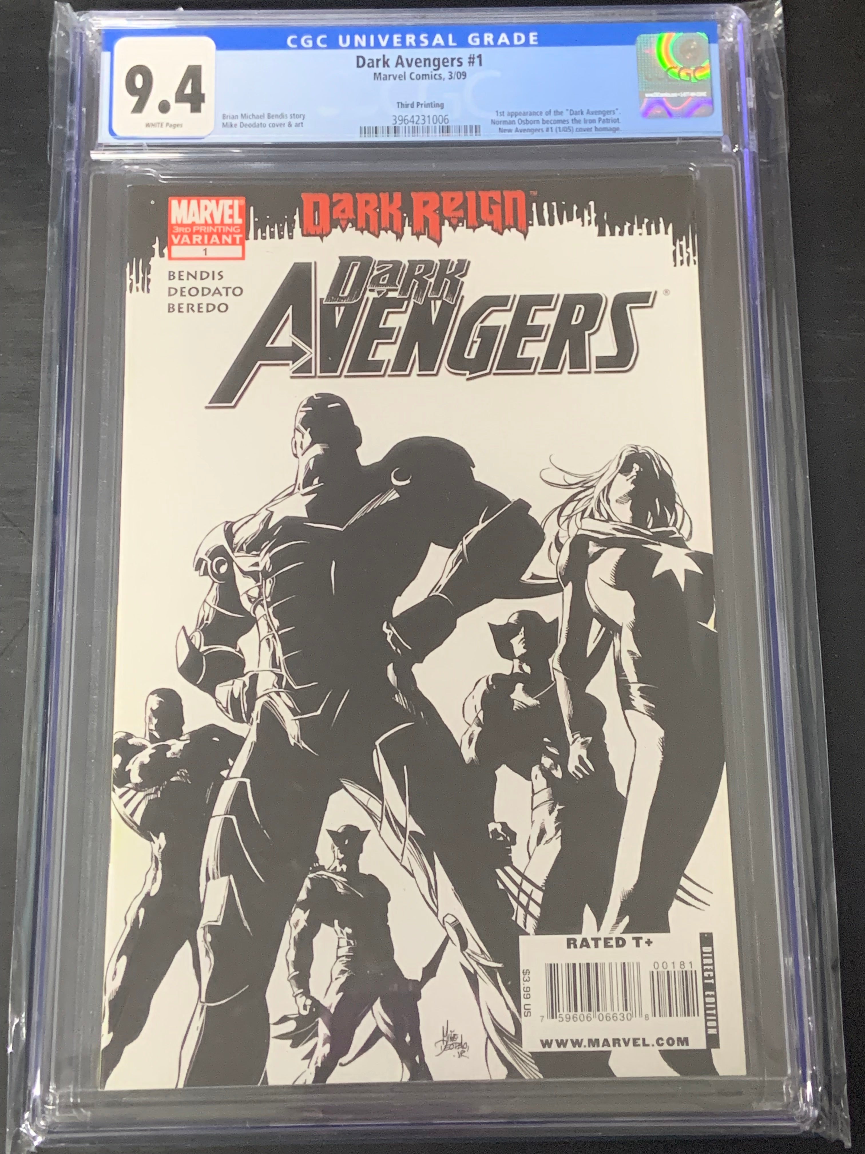 Dark Avengers 1 Marvel 2009 Scarce Third Printing CGC 9.4