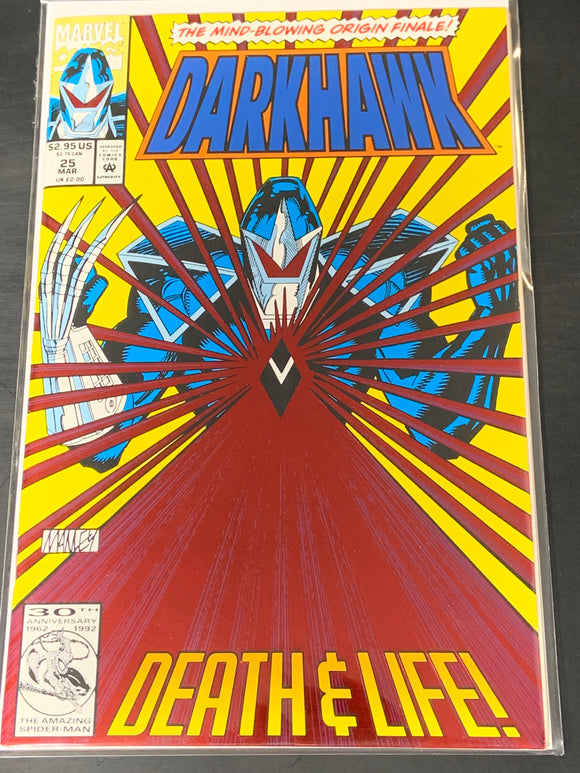 Darkhawk 25 Marvel 1993 Origin of Darkhawk, New Suit, Foil Cover