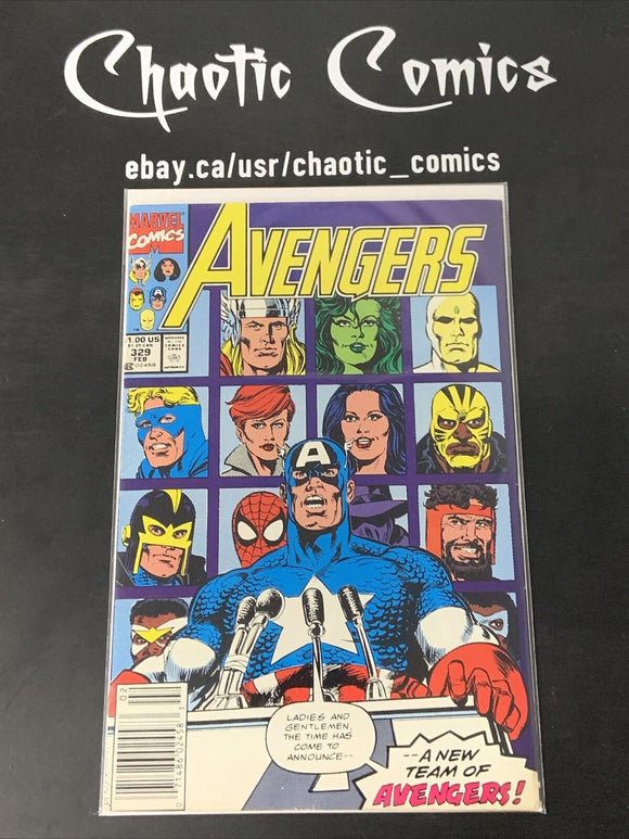 Avengers 329 Marvel Comics 1991 New Avengers Team Line Up! Newsstand Edition!