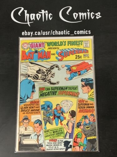 World's Finest 188 DC Comics 1969 Giant Sized Issue Negative Superman Nice Copy!
