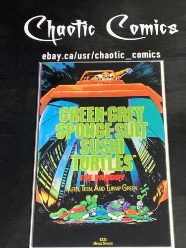 Green-Grey Sponge-Suit Sushi Turtles 1 Mirage 1990 TMNT Parody, Scarce Book!